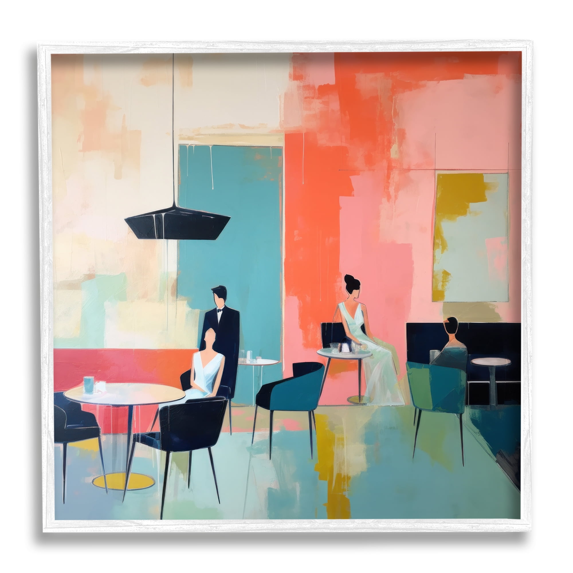 Stupell Industries Abstract Restaurant View Abstract Painting White Framed Art Print Wall Art, 12 x 12