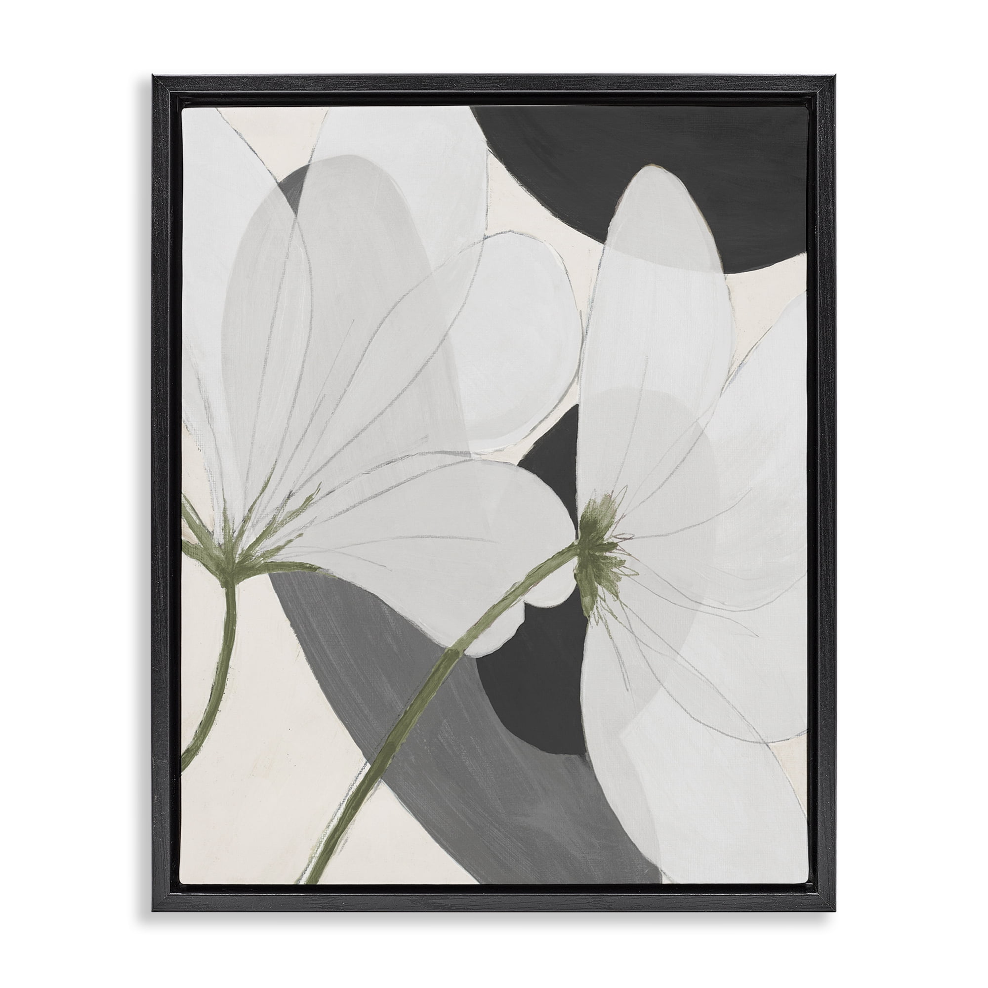 Stupell Industries Abstract Retro Florals Botanical & Floral Painting Black Floater Framed Art Print Wall Art, 17 x 21