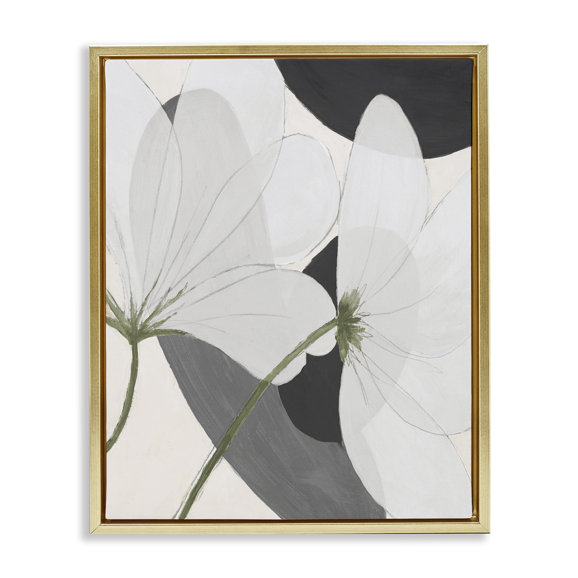 Stupell Industries Abstract Retro Florals Botanical & Floral Painting Gold Floater Framed Art Print Wall Art, 17 x 21