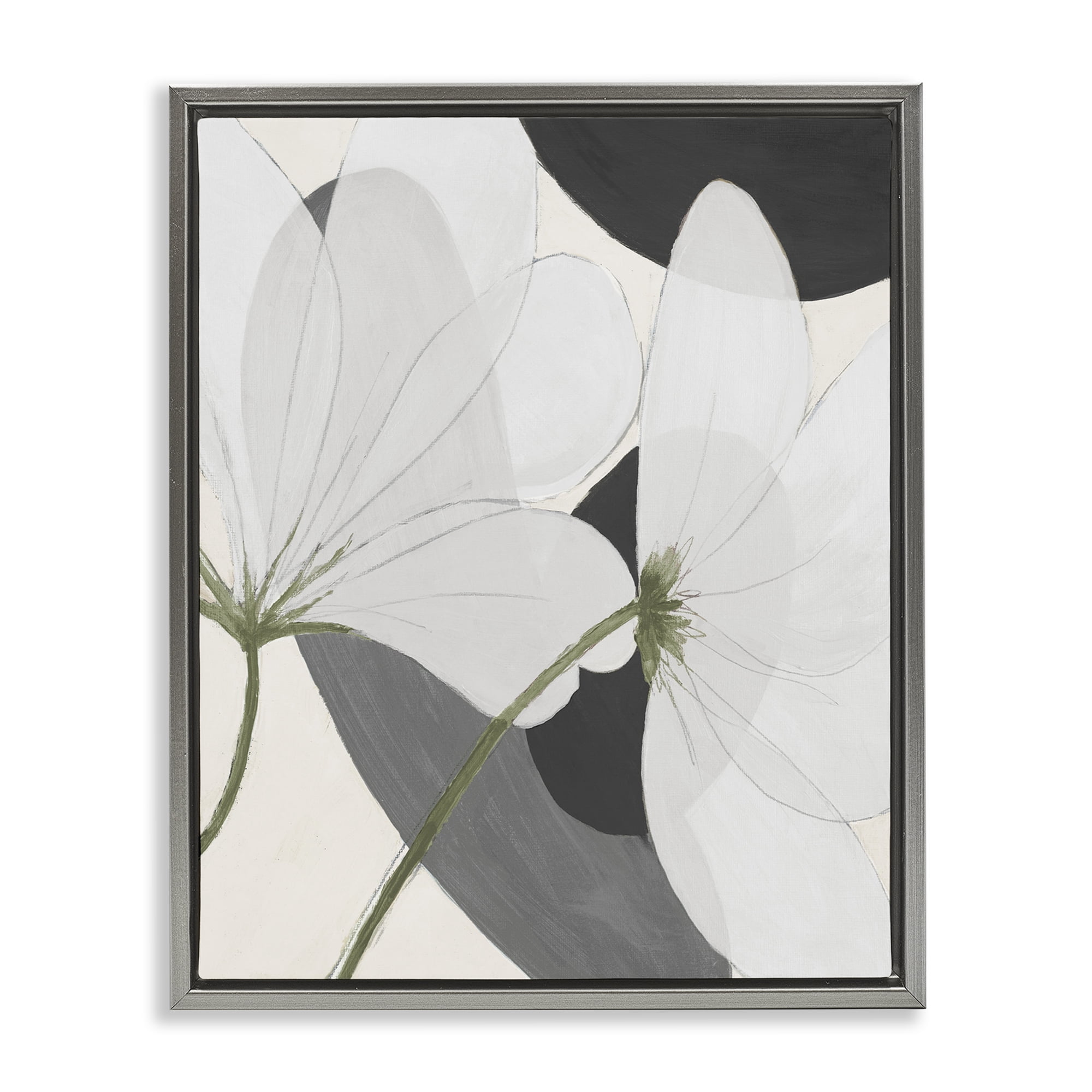 Stupell Industries Abstract Retro Florals Botanical & Floral Painting Gray Floater Framed Art Print Wall Art, 17 x 21