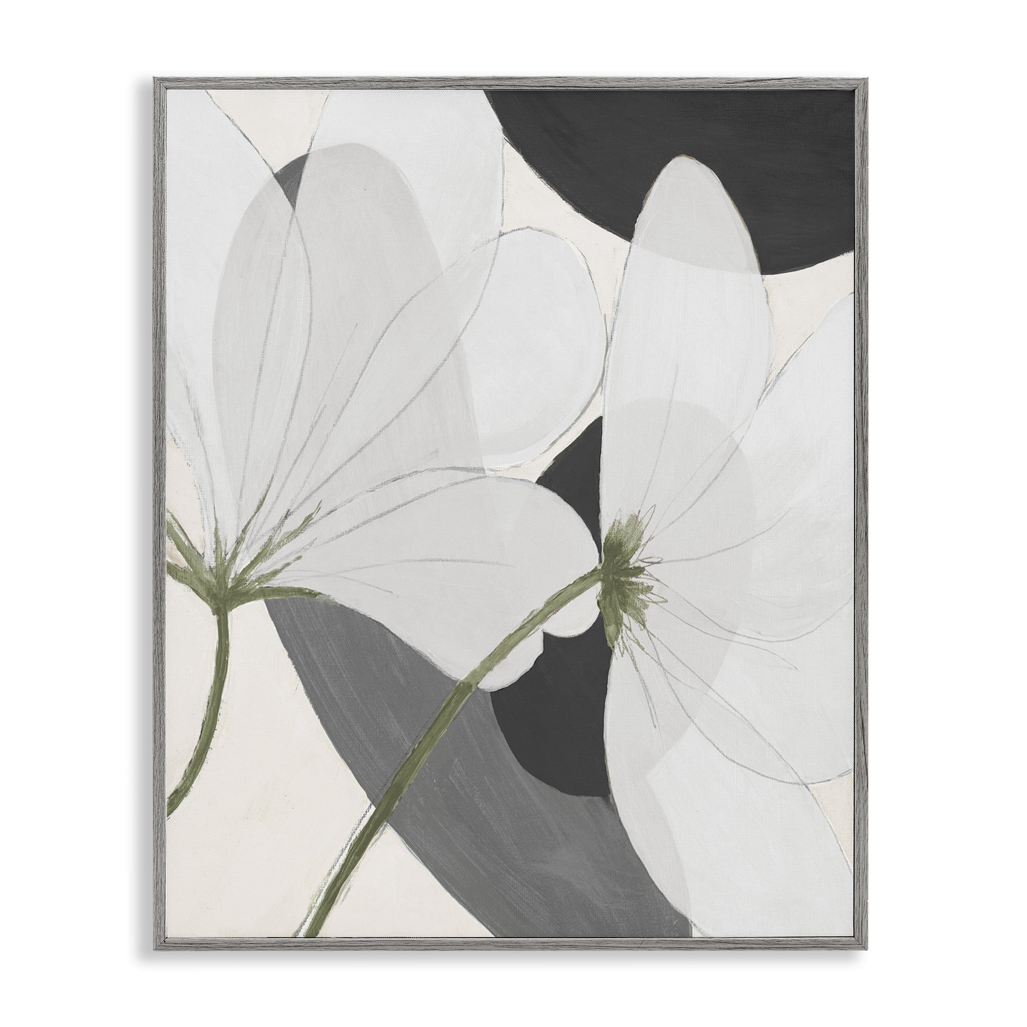 Stupell Industries Abstract Retro Florals Botanical & Floral Painting Gray Framed Art Print Wall Art, 16 x 20