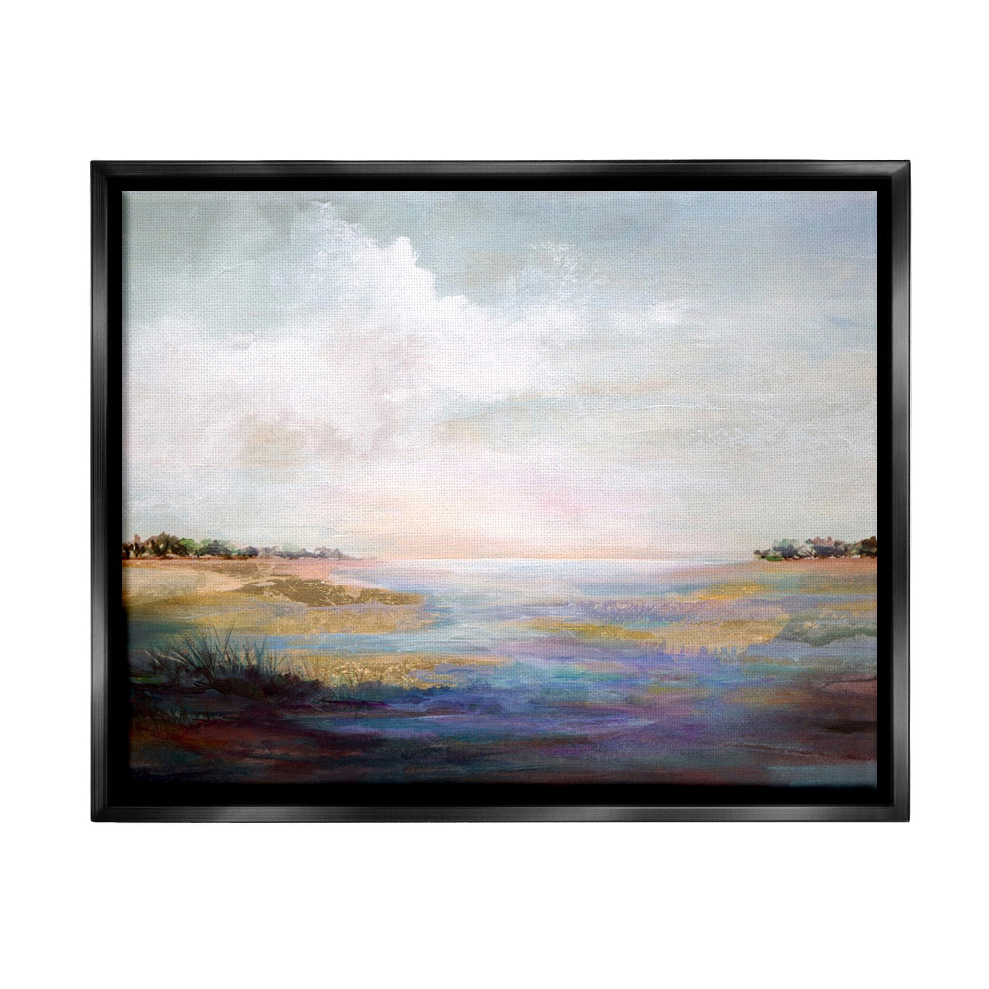 Stupell Industries Abstract River Landscape Landscape Painting Black Floater Framed Canvas Art Print Wall Art, 31 x 25
