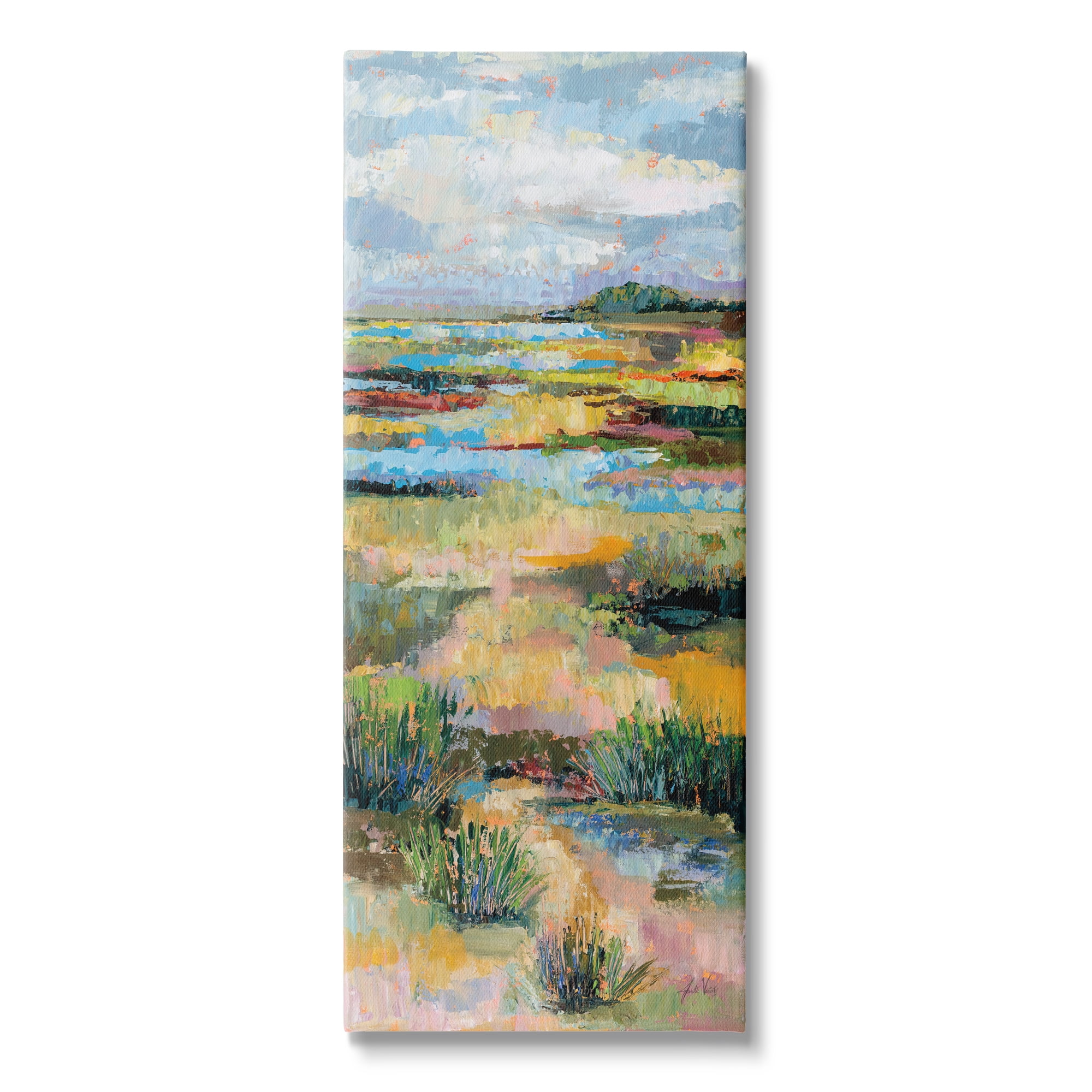 Stupell Industries Abstract River Landscape Landscape Painting Gallery Wrapped Canvas Art Print Wall Art, 17 x 40