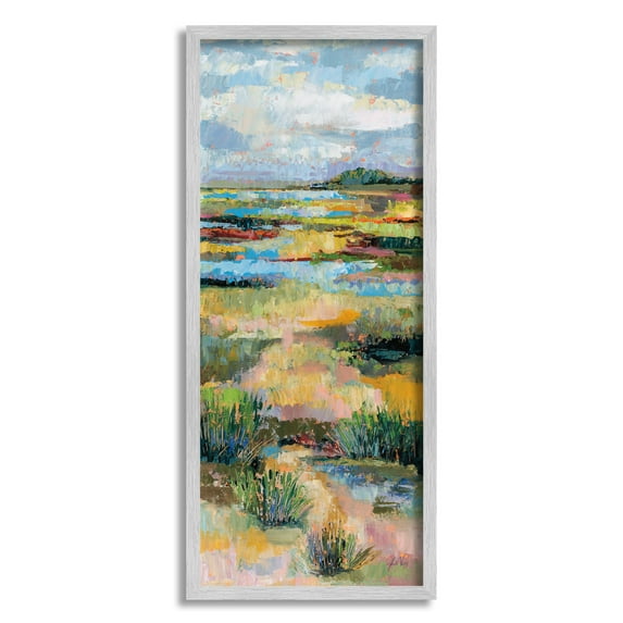 Stupell Industries Abstract River Landscape Landscape Painting Gray Framed Art Print Wall Art, 13 x 30