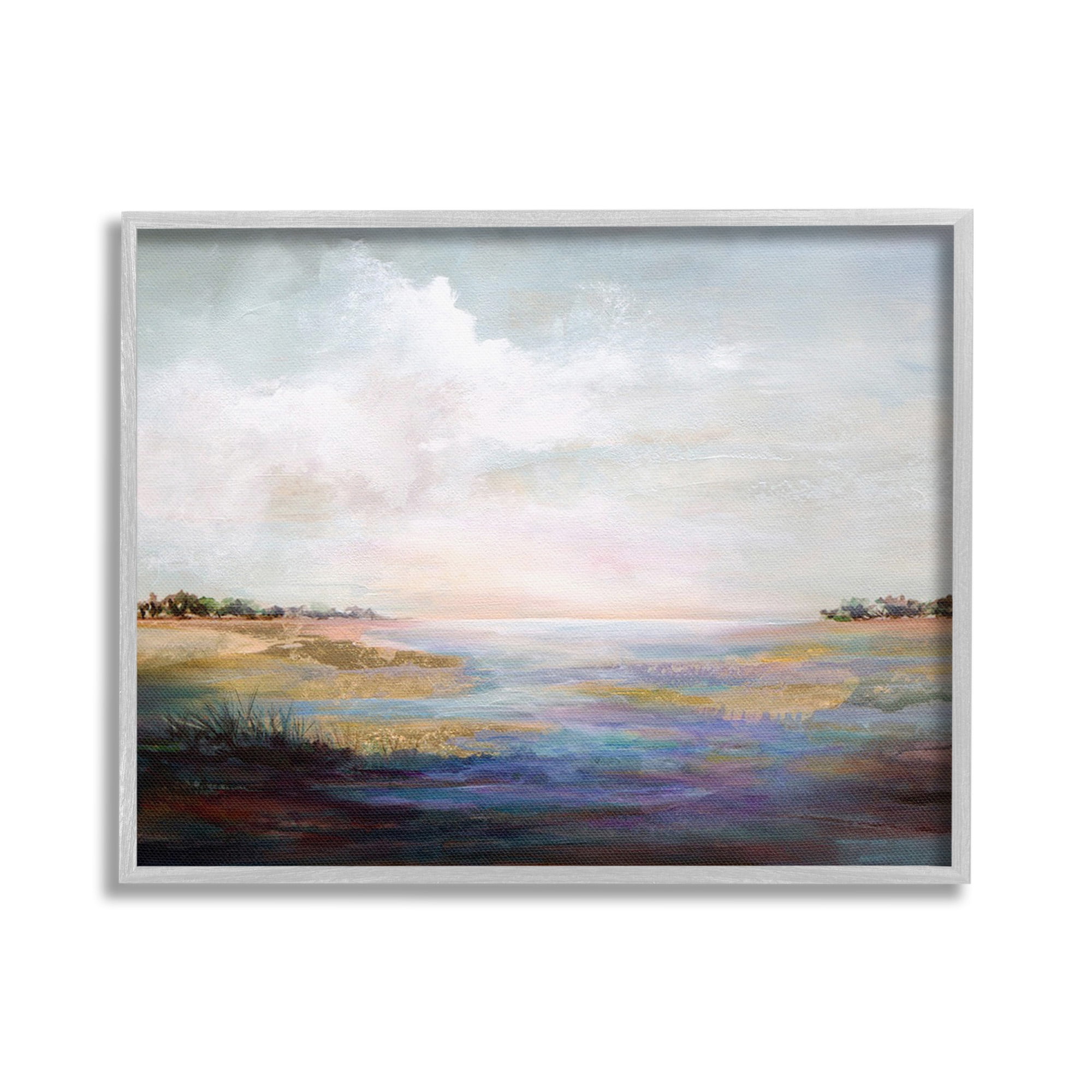 Stupell Industries Abstract River Landscape Landscape Painting Gray Framed Art Print Wall Art, 30 x 24