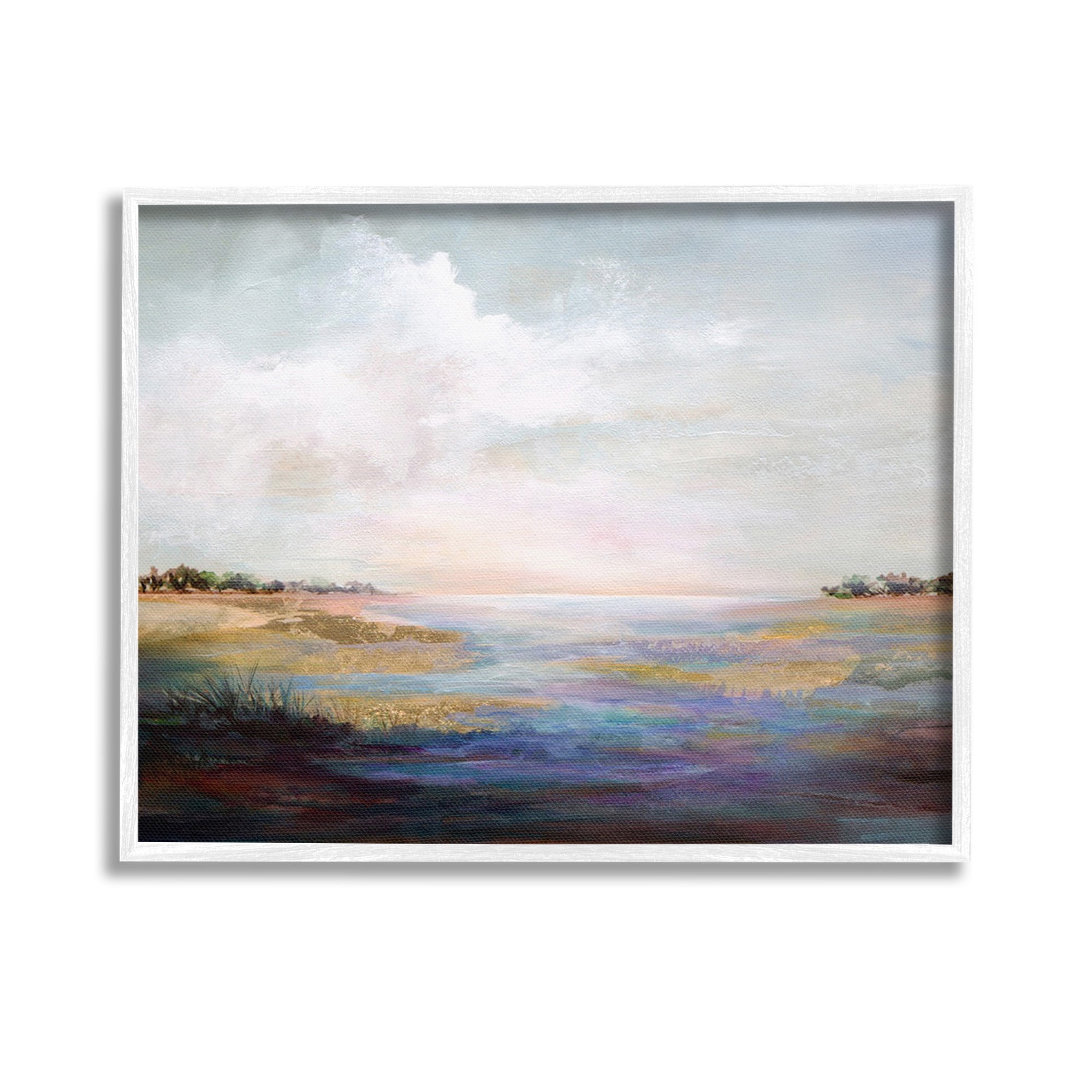 Stupell Industries Abstract River Landscape Landscape Painting White Framed Art Print Wall Art, 14 x 11