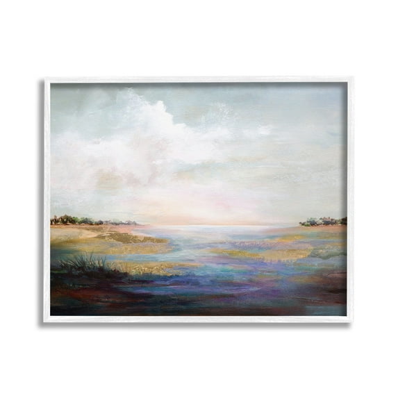 Stupell Industries Abstract River Landscape Landscape Painting White Framed Art Print Wall Art, 30 x 24