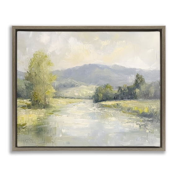 Stupell Industries Abstract River & Mountain Scene Landscape & Nature Painting Brown Floater Framed Canvas Art Print Wall Art, 21 x 17