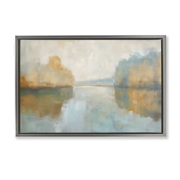 Stupell Industries Abstract Riverscape Reflection Gray Framed Floater Canvas Wall Art design by LSR Creative Studio, 17 x 25