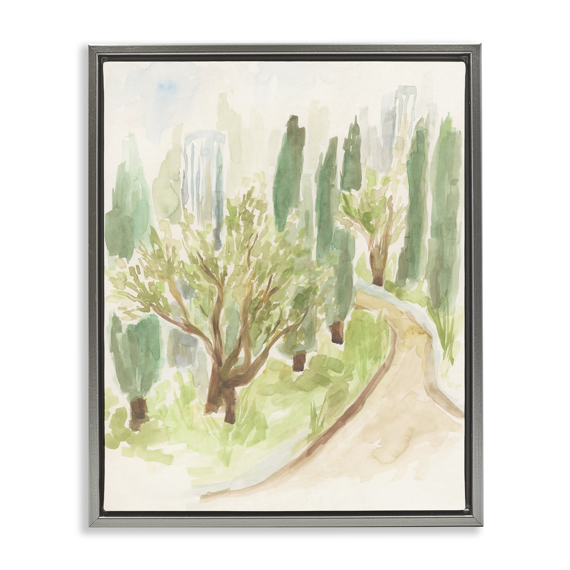 Stupell Industries Abstract Road with Trees Landscape & Nature Painting Gray Floater Framed Canvas Art Print Wall Art, 17 x 21