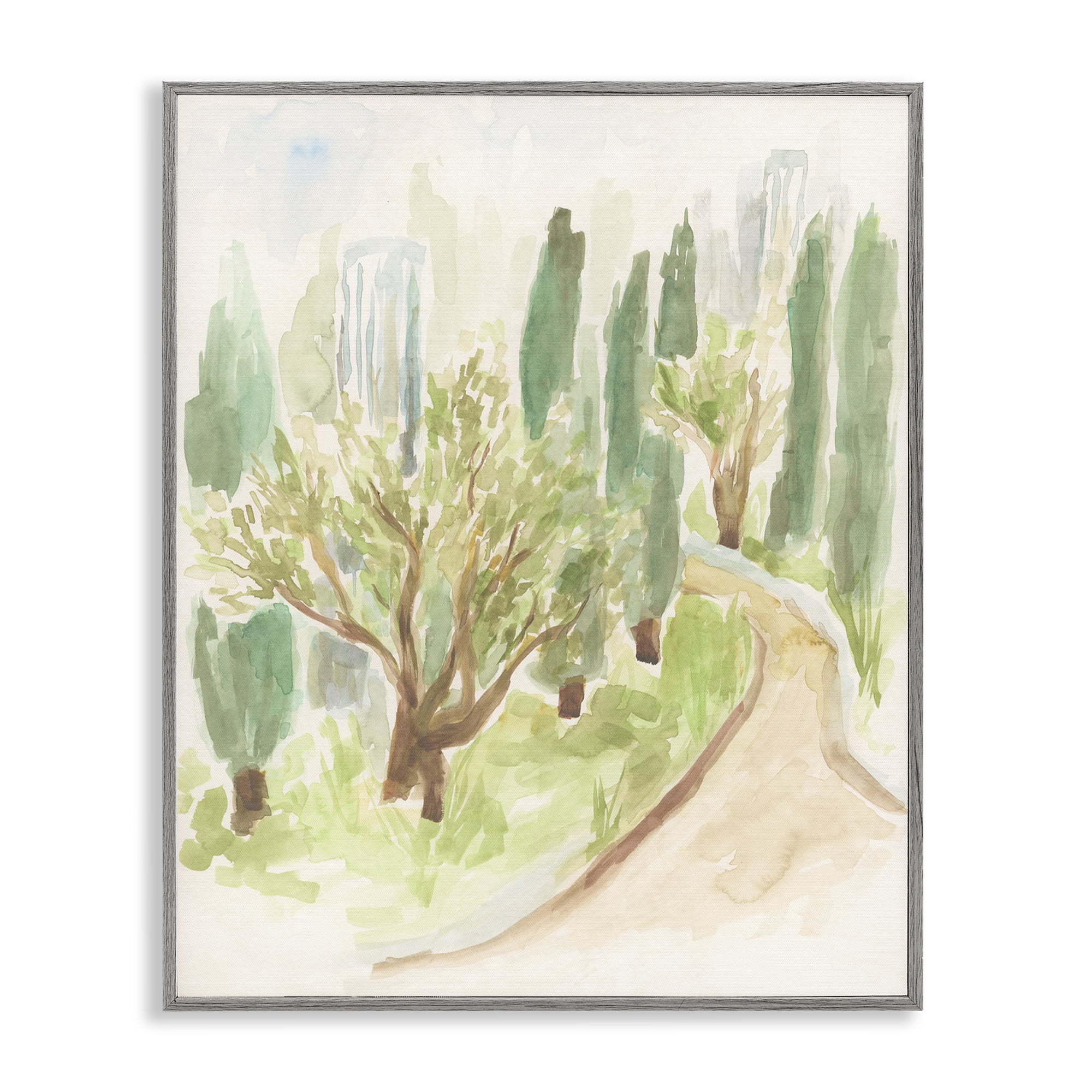Stupell Industries Abstract Road with Trees Landscape & Nature Painting Gray Framed Art Print Wall Art, 16 x 20