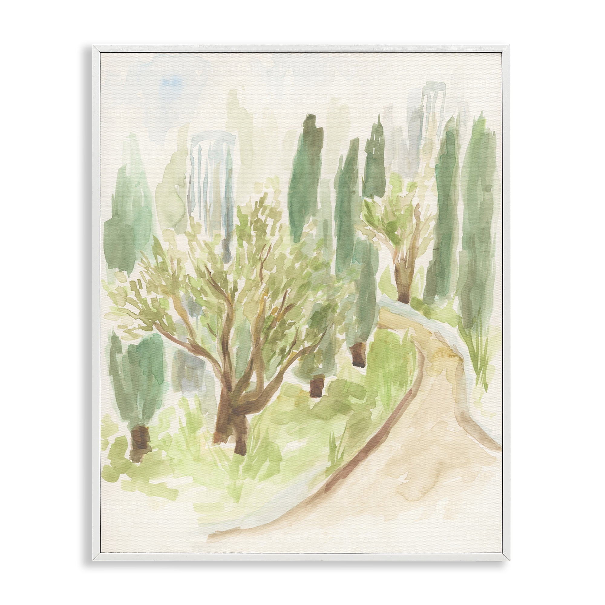 Stupell Industries Abstract Road with Trees Landscape & Nature Painting White Framed Art Print Wall Art, 16 x 20