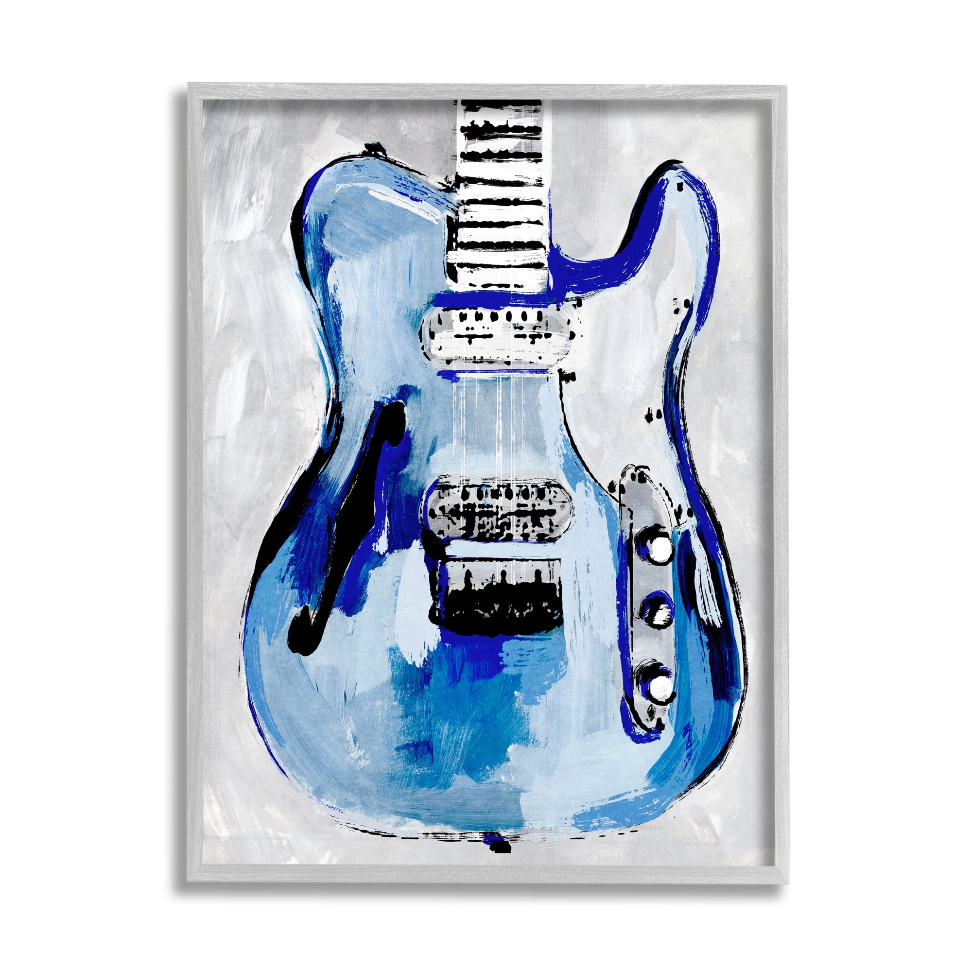 Stupell Industries Abstract Rockstar Guitar Modern Painting Blue Grey, 16 x 20,Design by Annie Warren