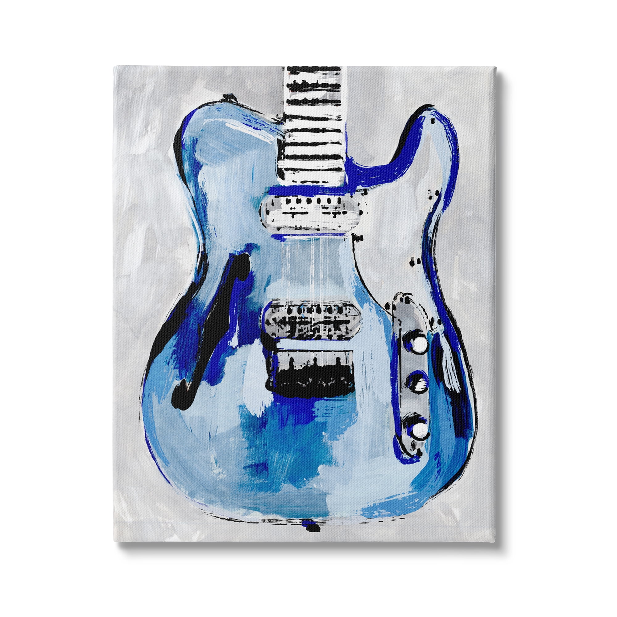 Stupell Industries Abstract Rockstar Guitar Modern Painting Blue Grey, 30 x 40,Design by Annie Warren