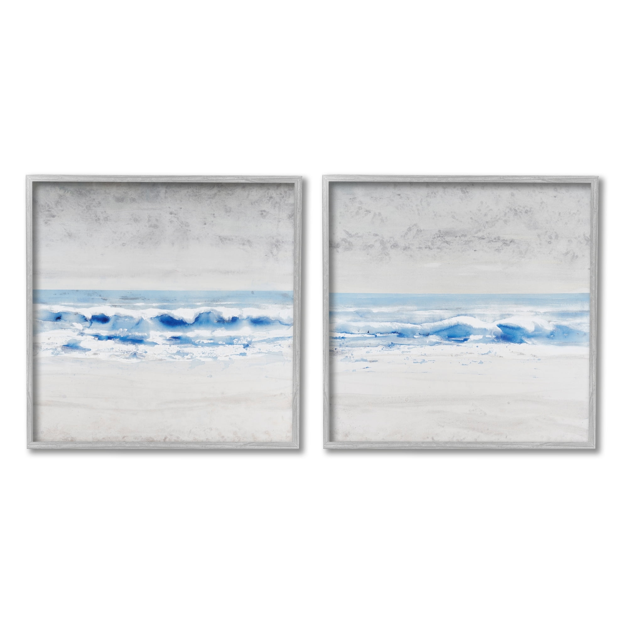 Stupell Industries Abstract Rolling Beach Waves Nautical Shoreline Landscape Painting Gray Framed Art Print Wall Art, Set of 2, Design by Tim OToole