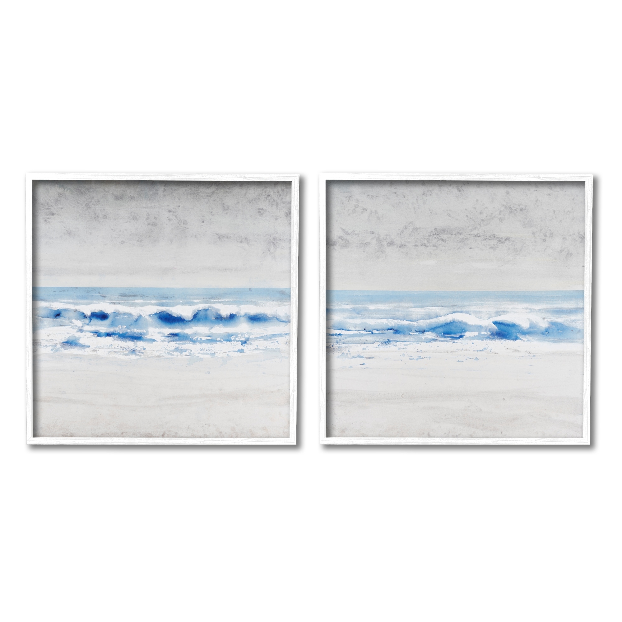 Stupell Industries Abstract Rolling Beach Waves Nautical Shoreline Landscape Painting White Framed Art Print Wall Art, Set of 2, Design by Tim OToole