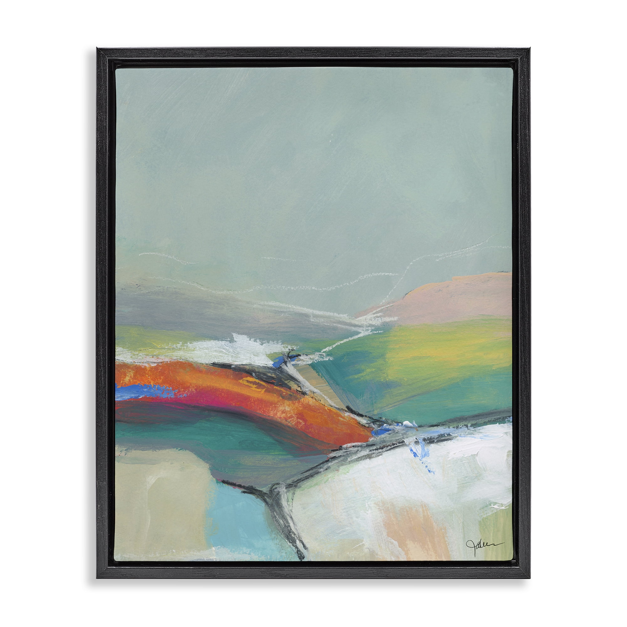 Stupell Industries Abstract Rolling Hills Abstract Painting Black Floater Framed Canvas Art Print Wall Art, 17 x 21