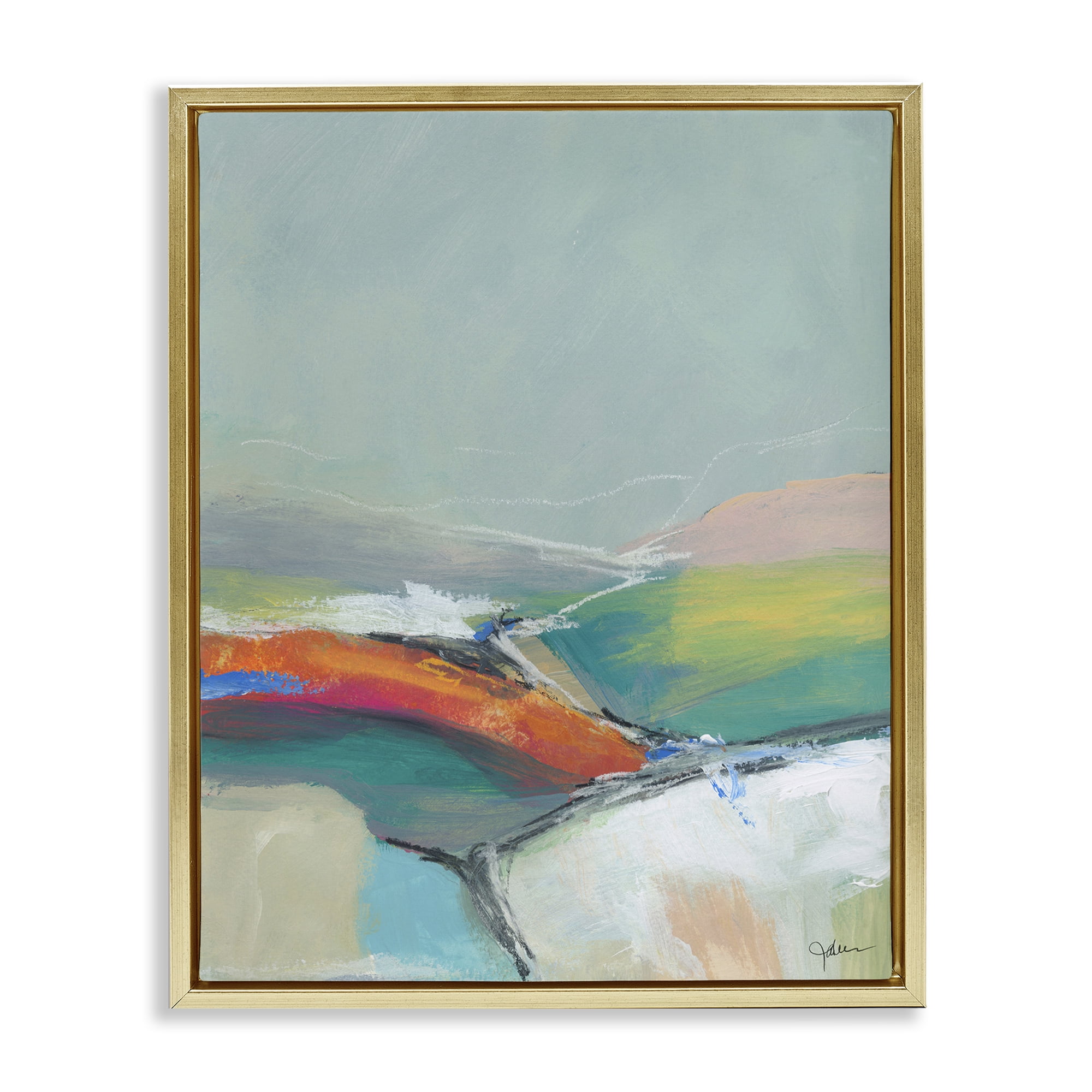 Stupell Industries Abstract Rolling Hills Abstract Painting Gold Floater Framed Canvas Art Print Wall Art, 25 x 31