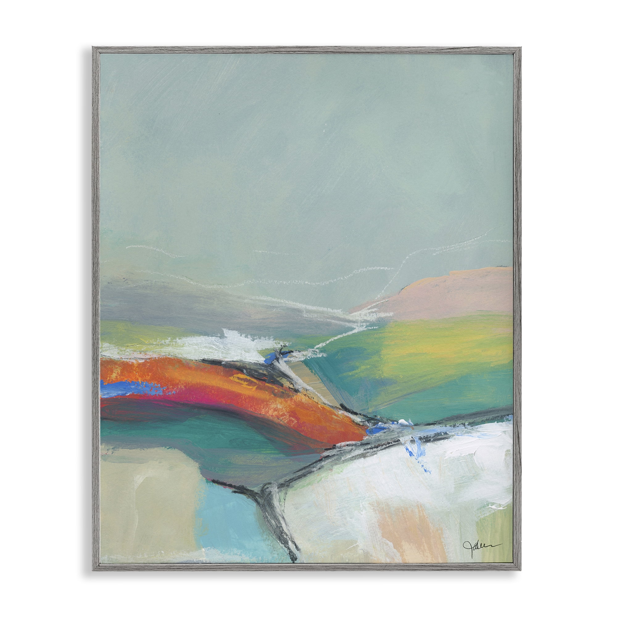 Stupell Industries Abstract Rolling Hills Abstract Painting Gray Framed Art Print Wall Art, 11 x 14