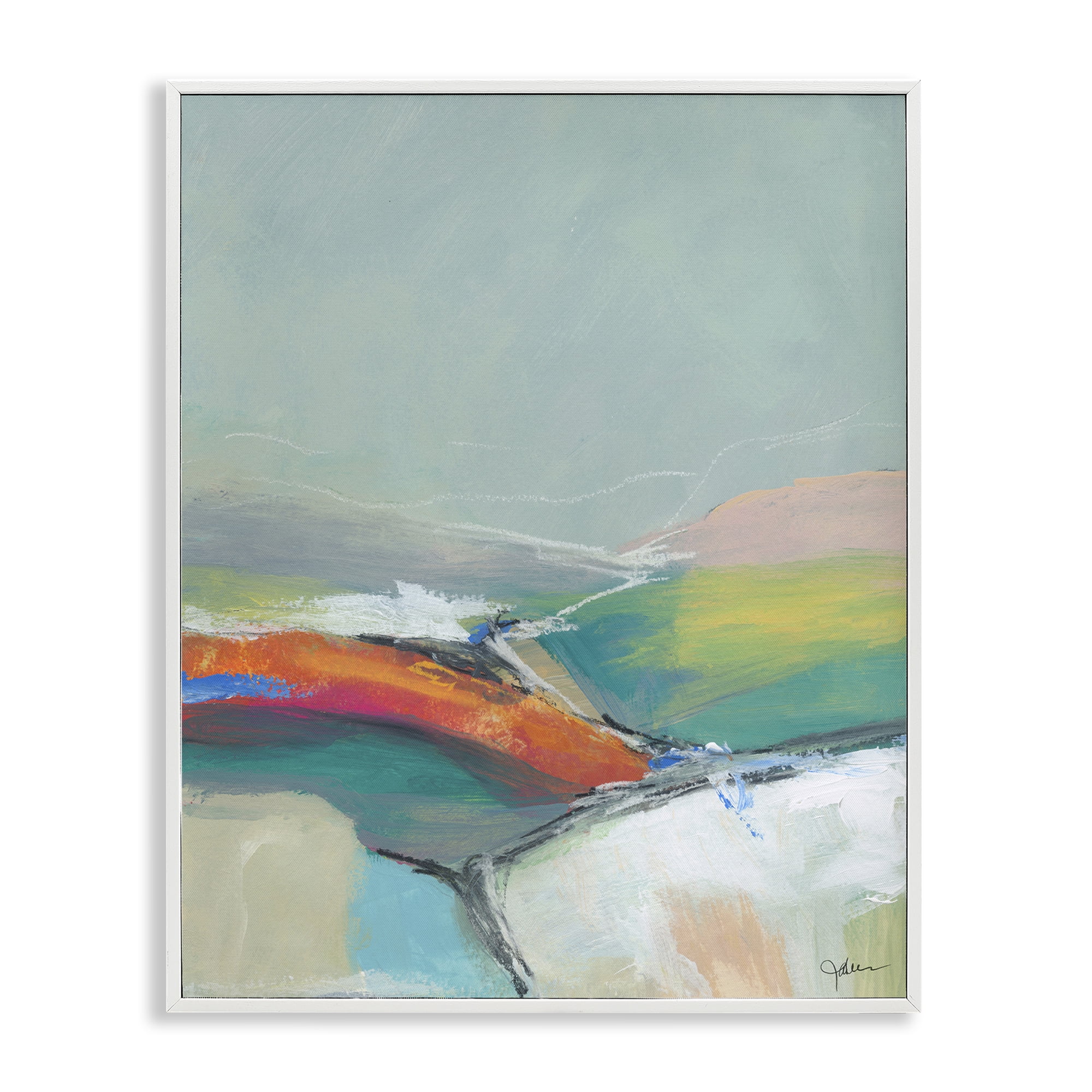 Stupell Industries Abstract Rolling Hills Abstract Painting White Framed Art Print Wall Art, 24 x 30