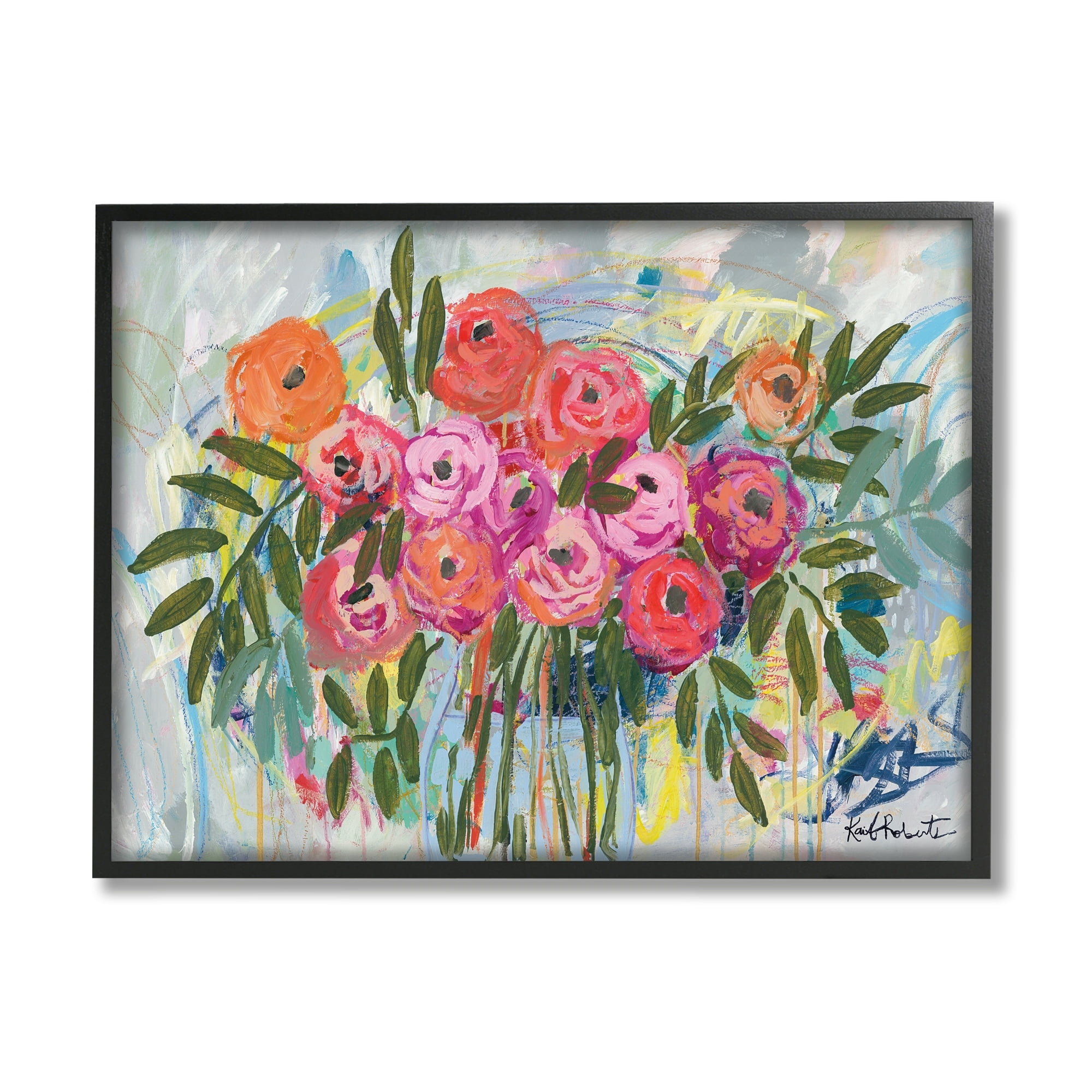 Stupell Industries Abstract Rotary Spring Flower Roses Shabby Chic Painting,30 x 24, Design by Kait Roberts
