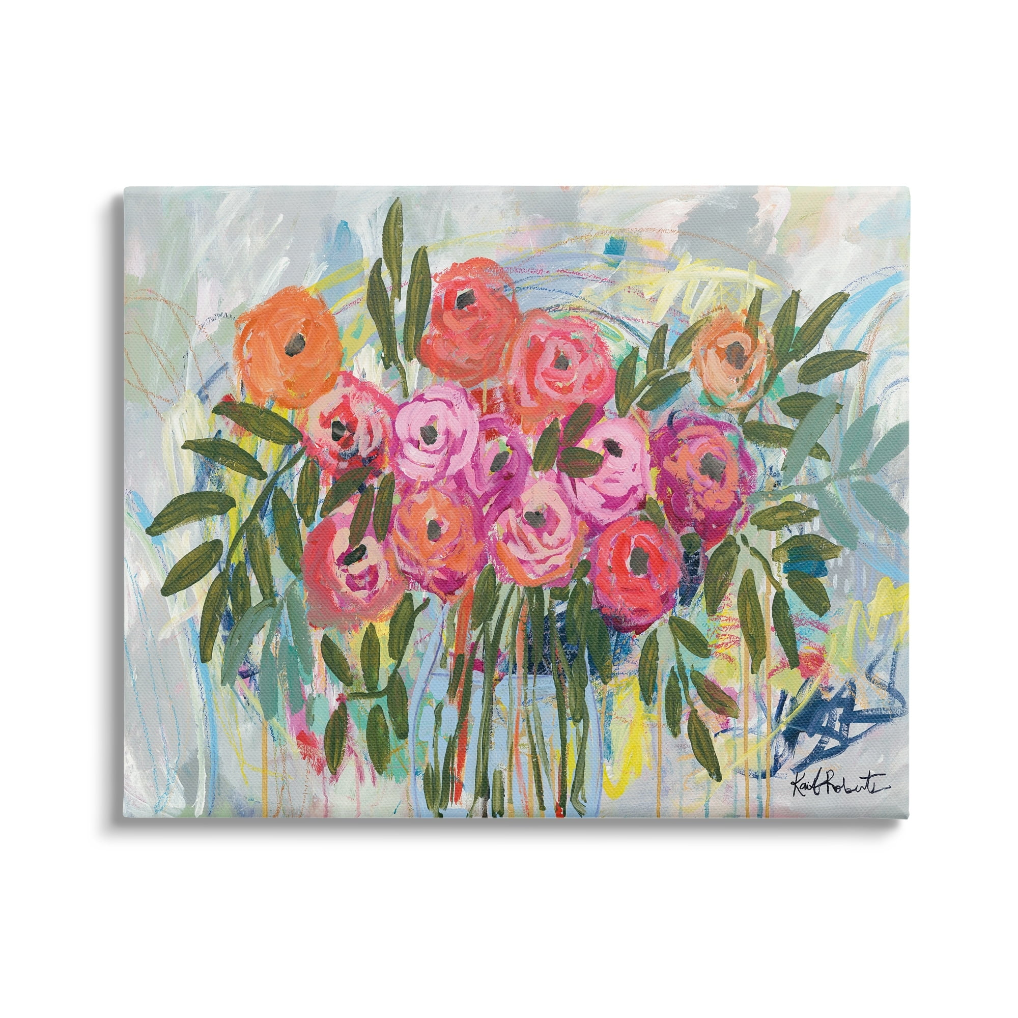 Stupell Industries Abstract Rotary Spring Flower Roses Shabby Chic Painting,48 x 36, Design by Kait Roberts