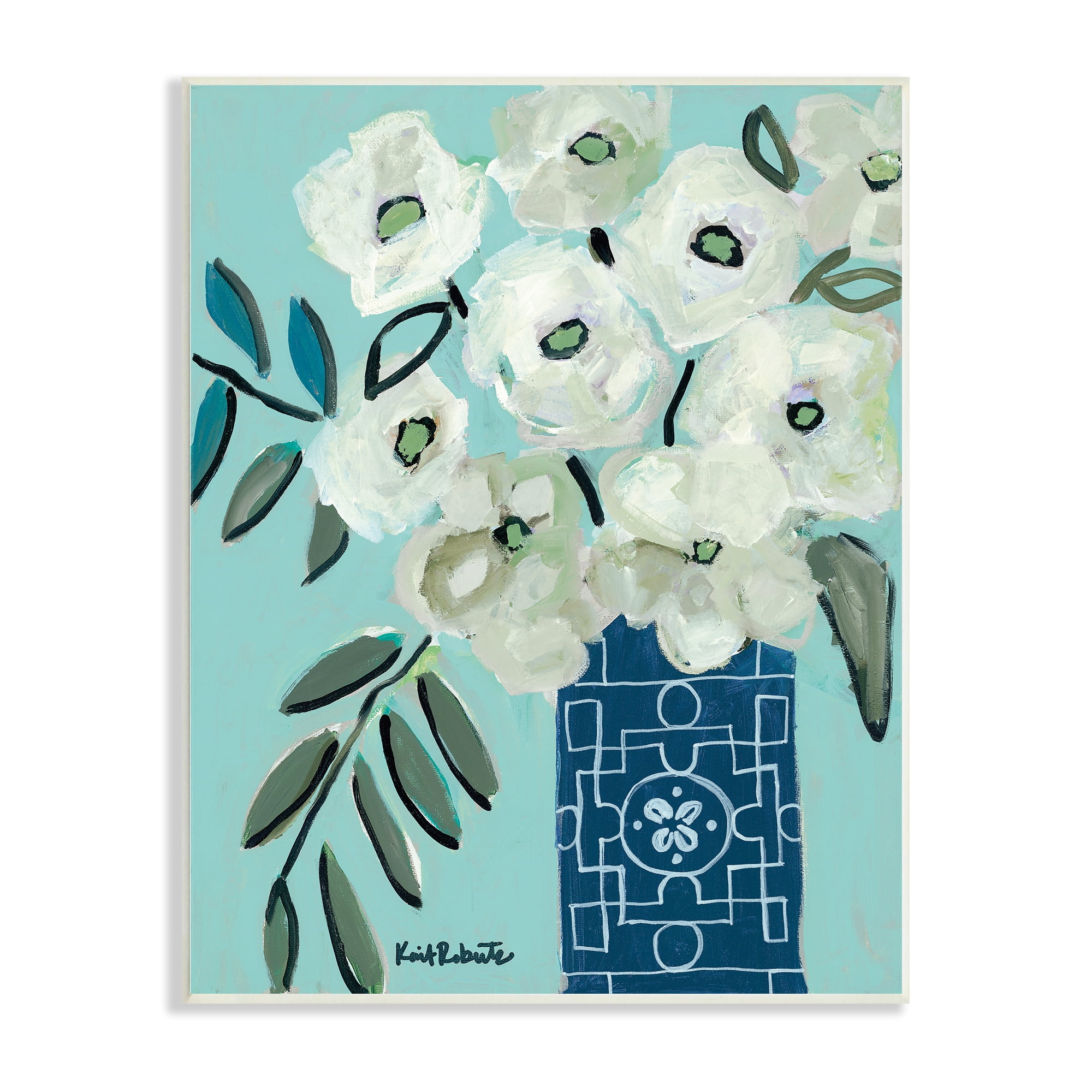 Stupell Industries Abstract Round Floral Blossoms White Poppies Geometric Vase,13 x 19, Design by Kait Roberts