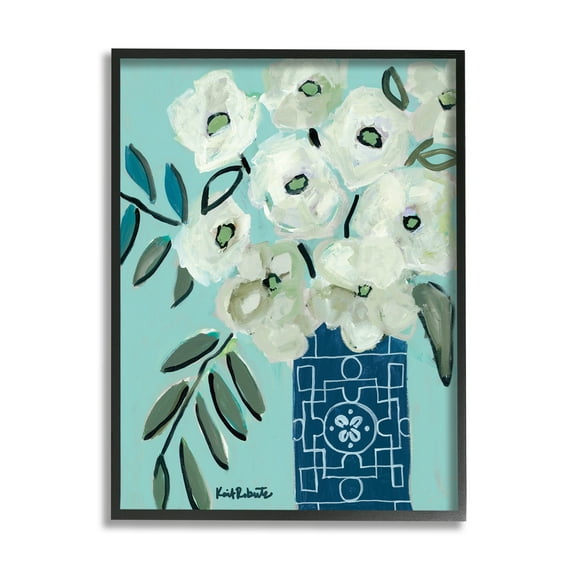 Stupell Industries Abstract Round Floral Blossoms White Poppies Geometric Vase,16 x 20, Design by Kait Roberts