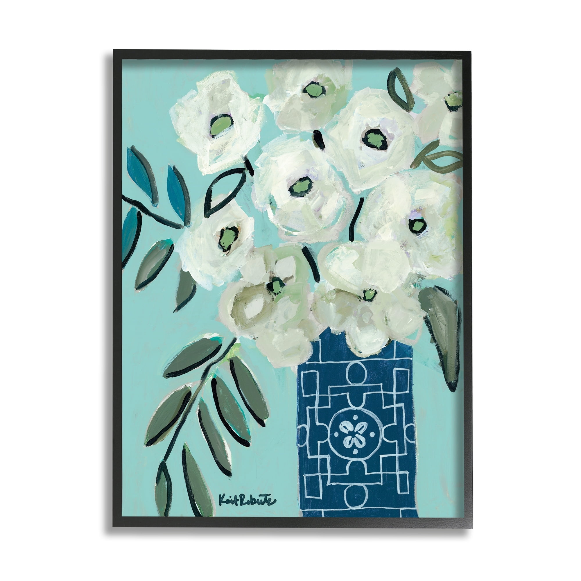 Stupell Industries Abstract Round Floral Blossoms White Poppies Geometric Vase,24 x 30, Design by Kait Roberts