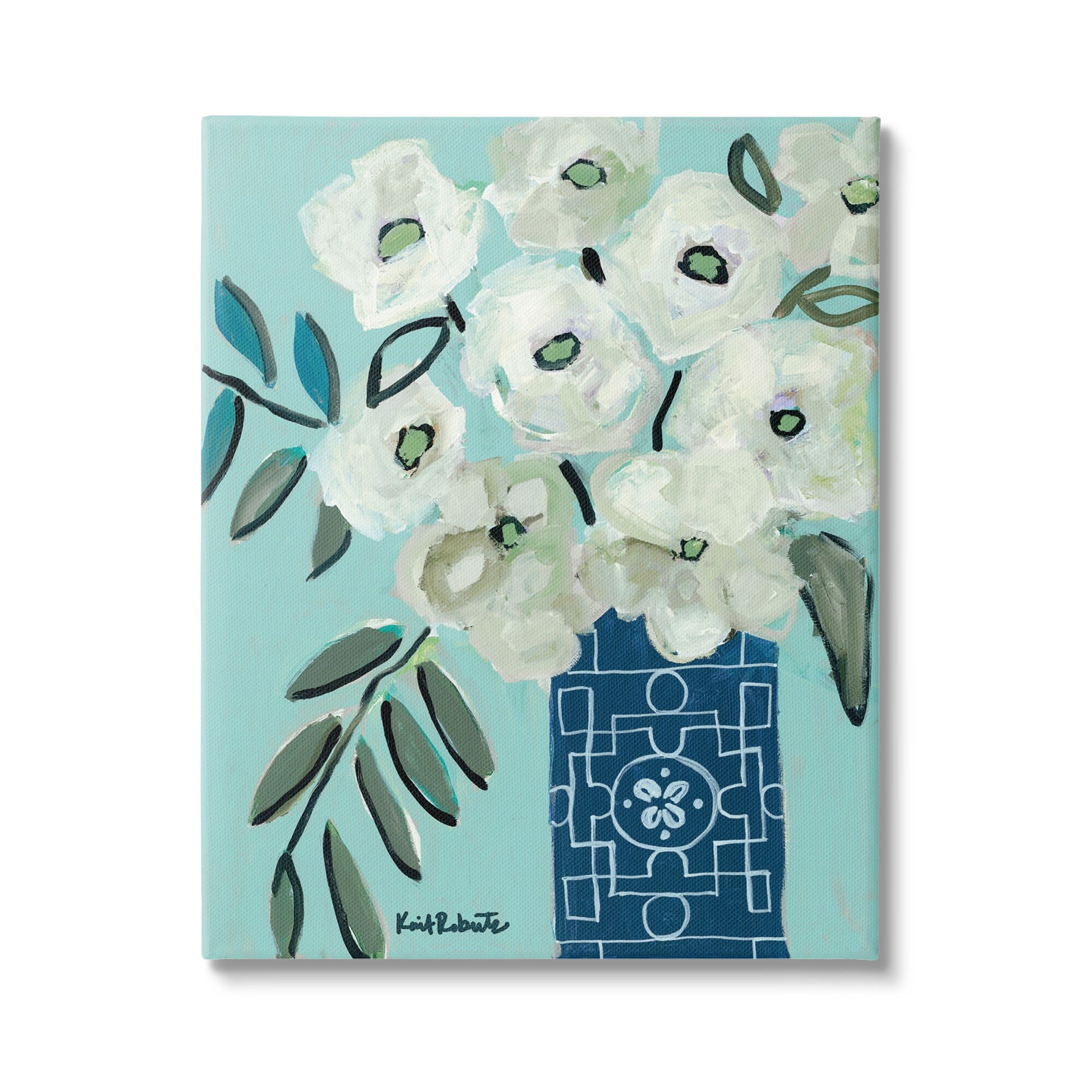 Stupell Industries Abstract Round Floral Blossoms White Poppies Geometric Vase,24 x 30, Design by Kait Roberts