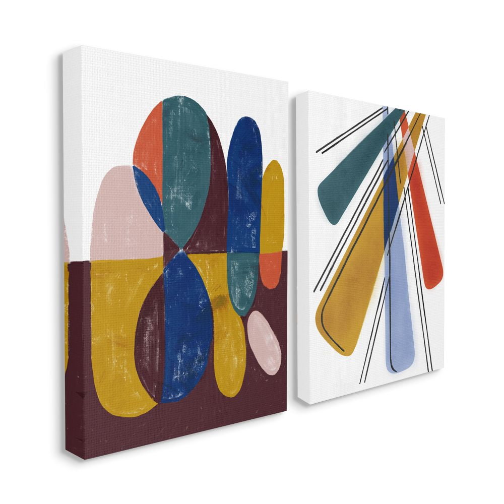 Stupell Industries Abstract Round Geometric Shapes Blue Yellow Paintings Canvas Wall Art by Daphne Polselli