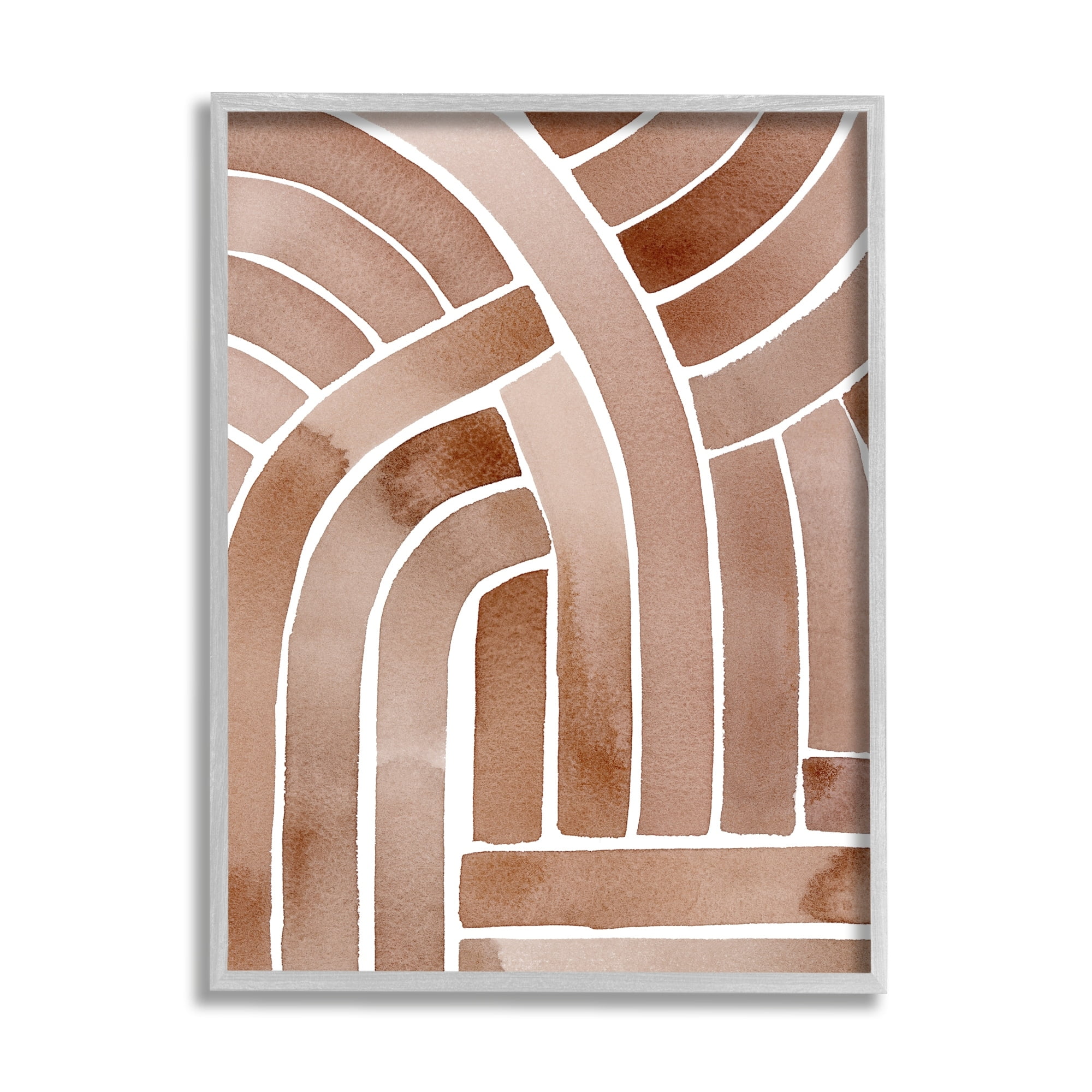 Stupell Industries Abstract Rounded Stripes Lines Brown Watercolor Design Painting Gray Framed Art Print Wall Art, Design by Grace Popp