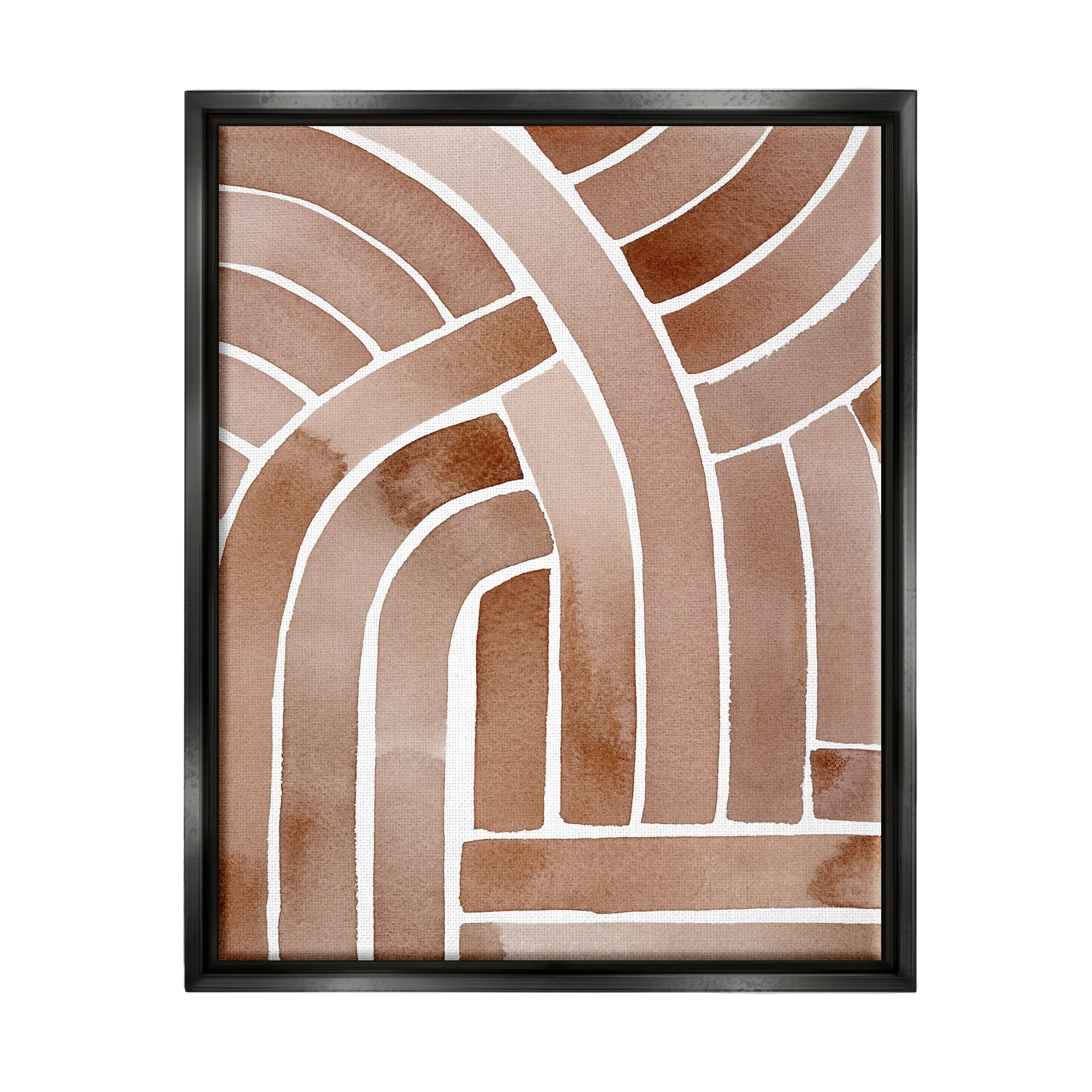 Stupell Industries Abstract Rounded Stripes Lines Brown Watercolor Design Painting Jet Black Floating Framed Canvas Print Wall Art, Design by Grace Popp