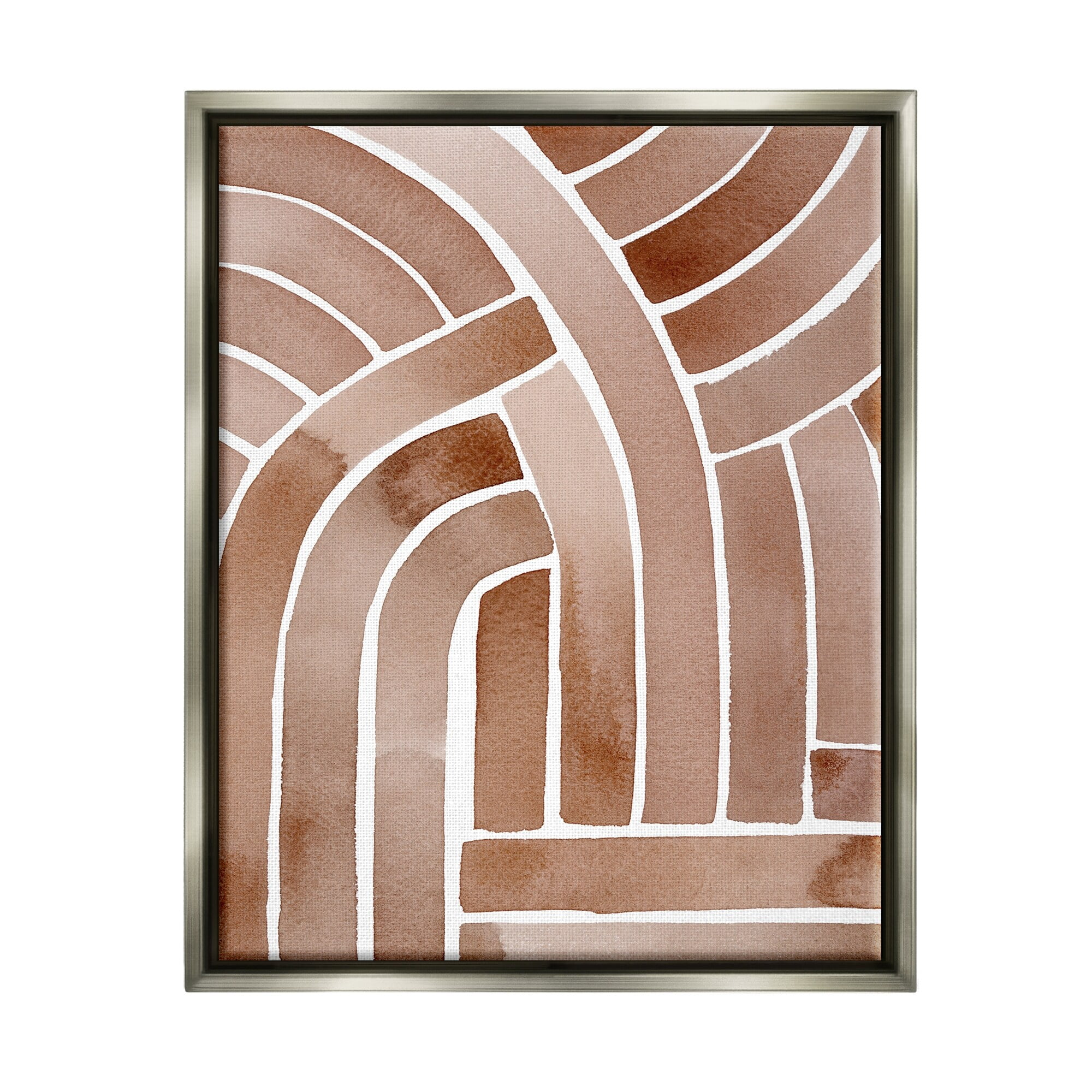 Stupell Industries Abstract Rounded Stripes Lines Brown Watercolor Design Painting Luster Gray Floating Framed Canvas Print Wall Art, Design by Grace Popp