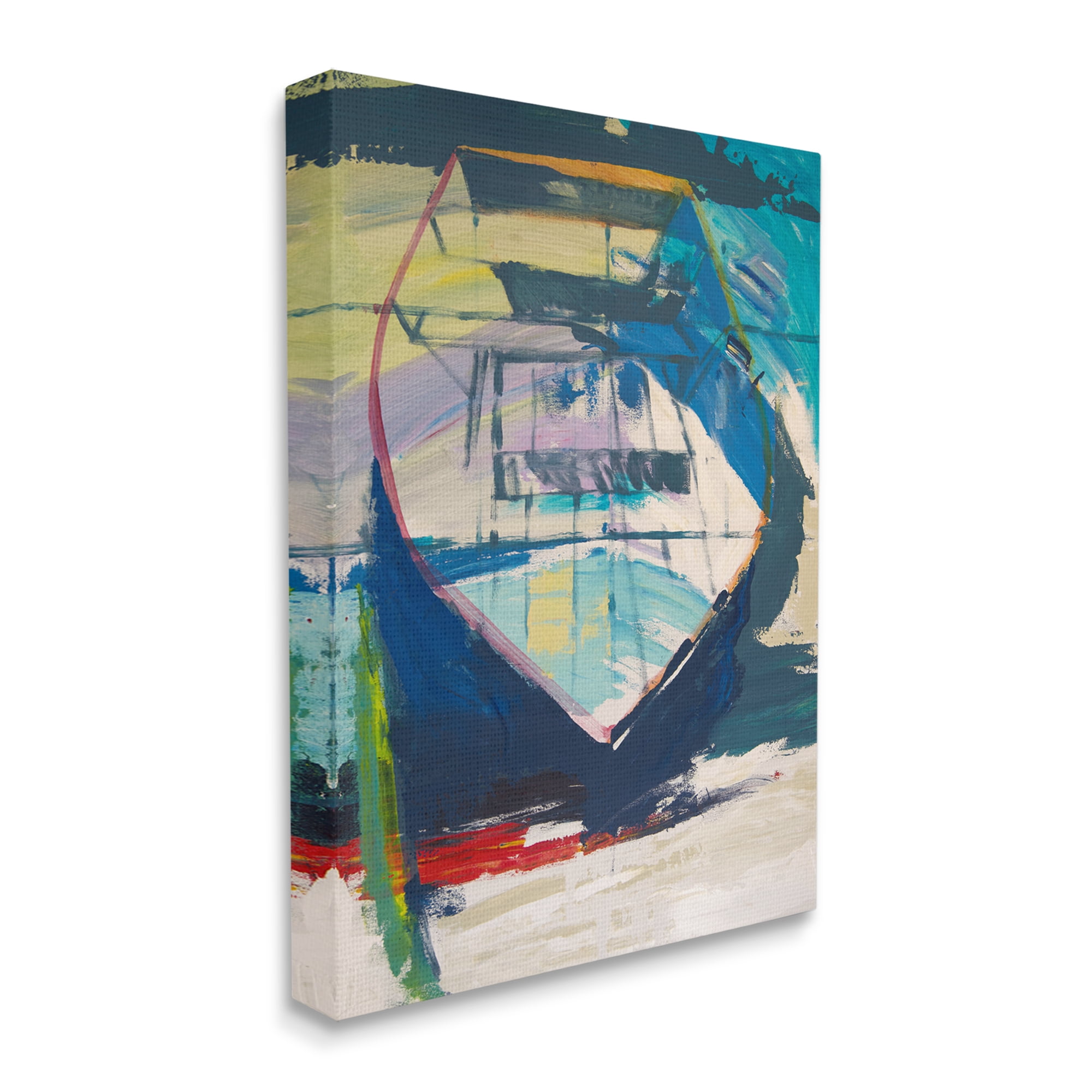 Stupell Industries Abstract Row Boat on Beach Coast Expressive Paint Abstract Painting Gallery Wrapped Canvas Print Wall Art, 36 x 48