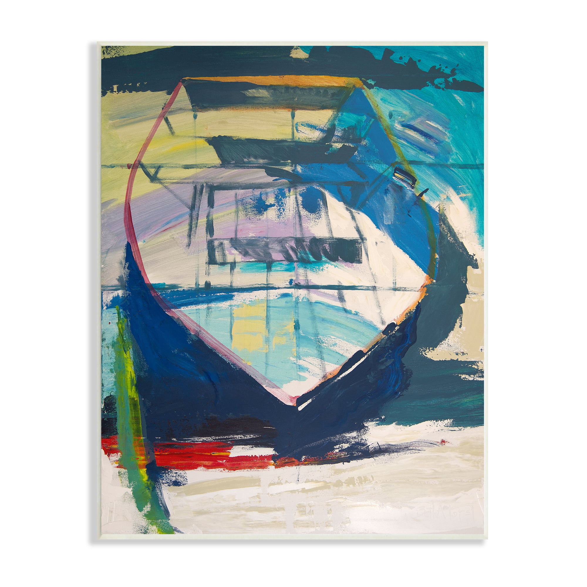 Stupell Industries Abstract Row Boat on Beach Coast Expressive Paint Abstract Painting Unframed Art Print Wall Art, 10 x 15