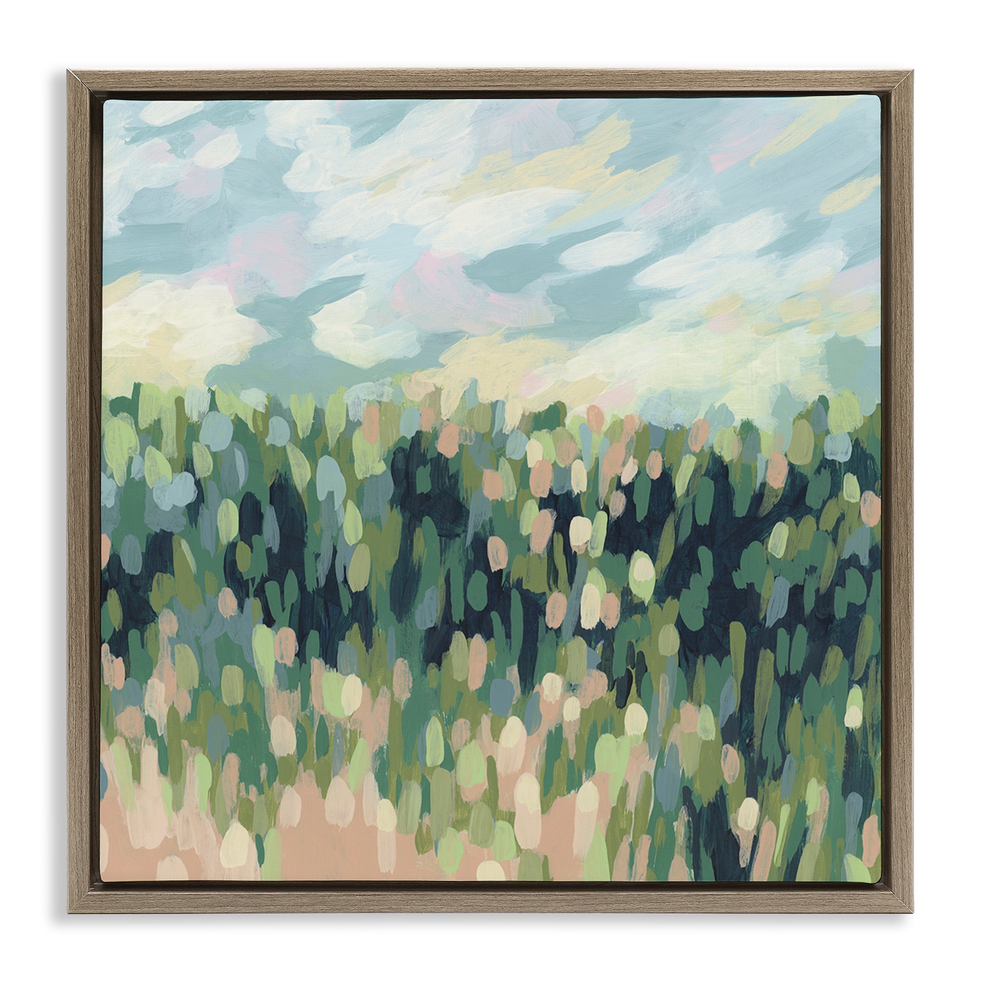 Stupell Industries Abstract Rural Meadow Landscape & Nature Painting Brown Floater Framed Canvas Art Print Wall Art, 25 x 25