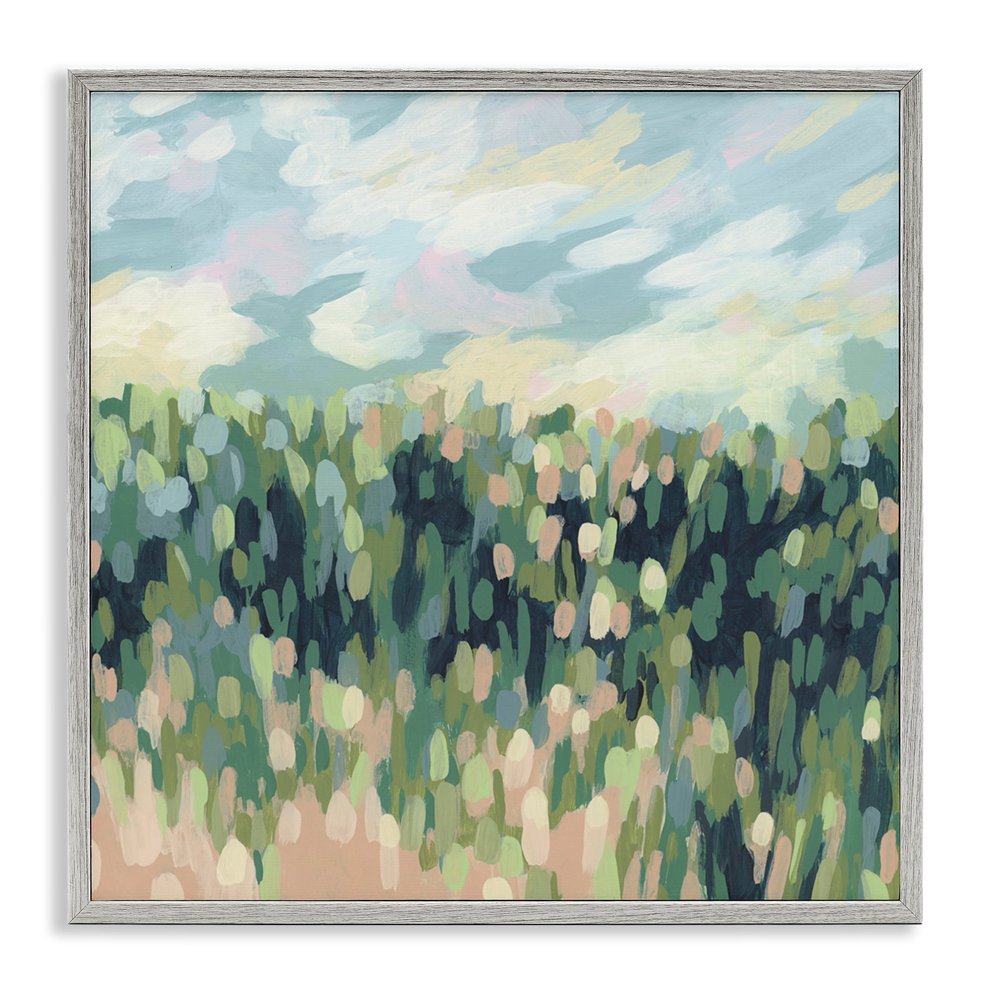 Stupell Industries Abstract Rural Meadow Landscape & Nature Painting Gray Framed Art Print Wall Art, 24 x 24