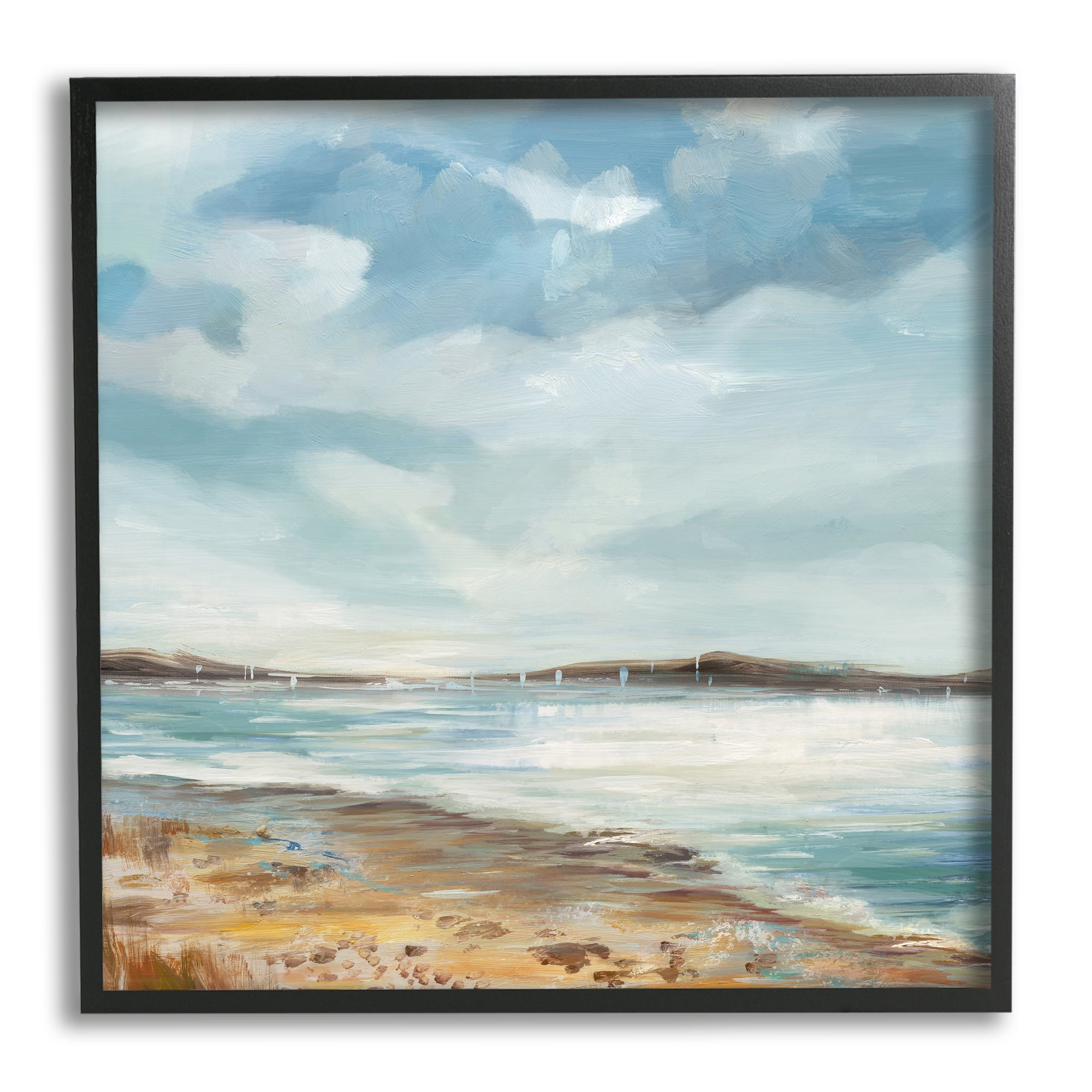 Stupell Industries Abstract Rustic Beach Shore Nature Painting Black Framed Art Print Wall Art, 12 x 12