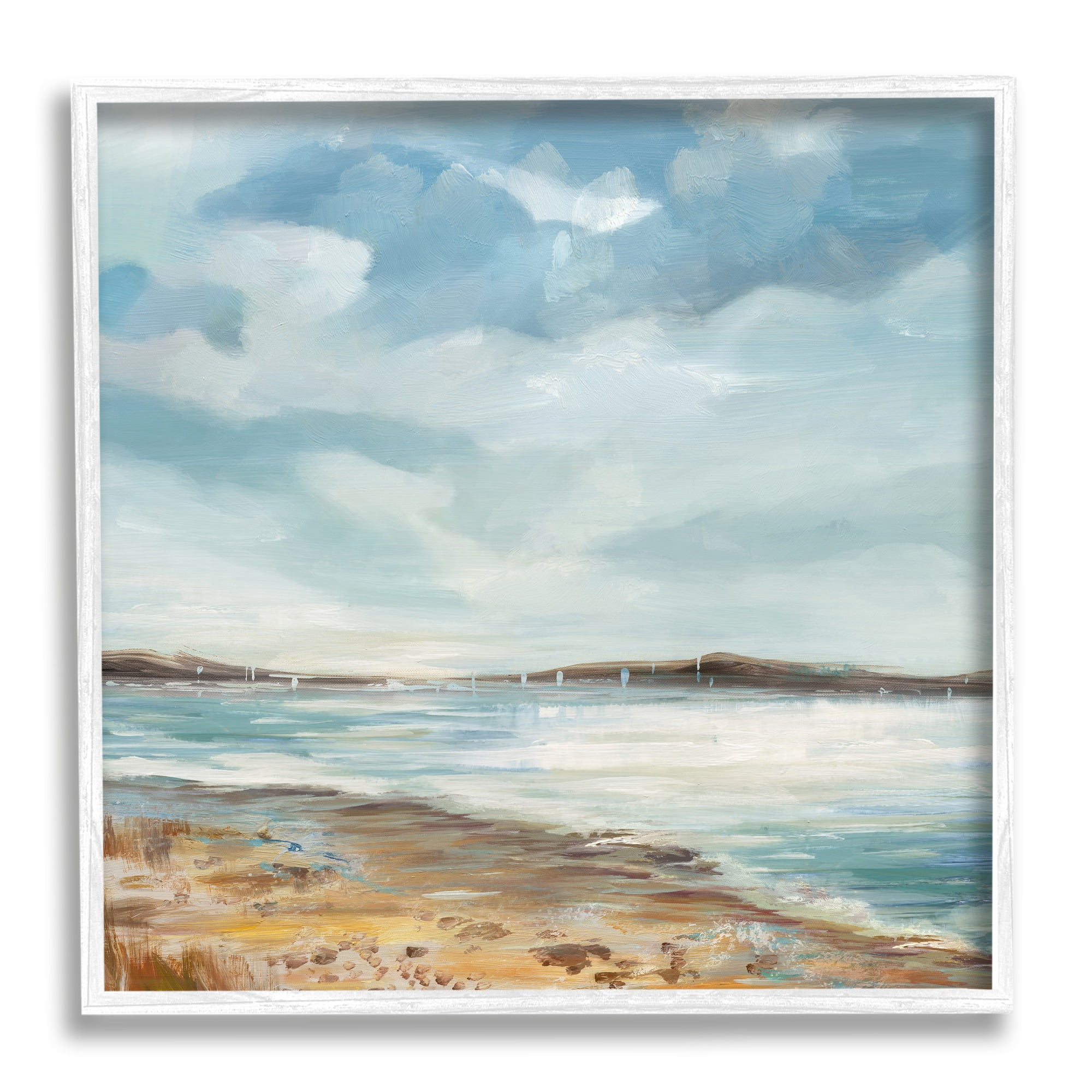 Stupell Industries Abstract Rustic Beach Shore Nature Painting White Framed Art Print Wall Art, 17 x 17