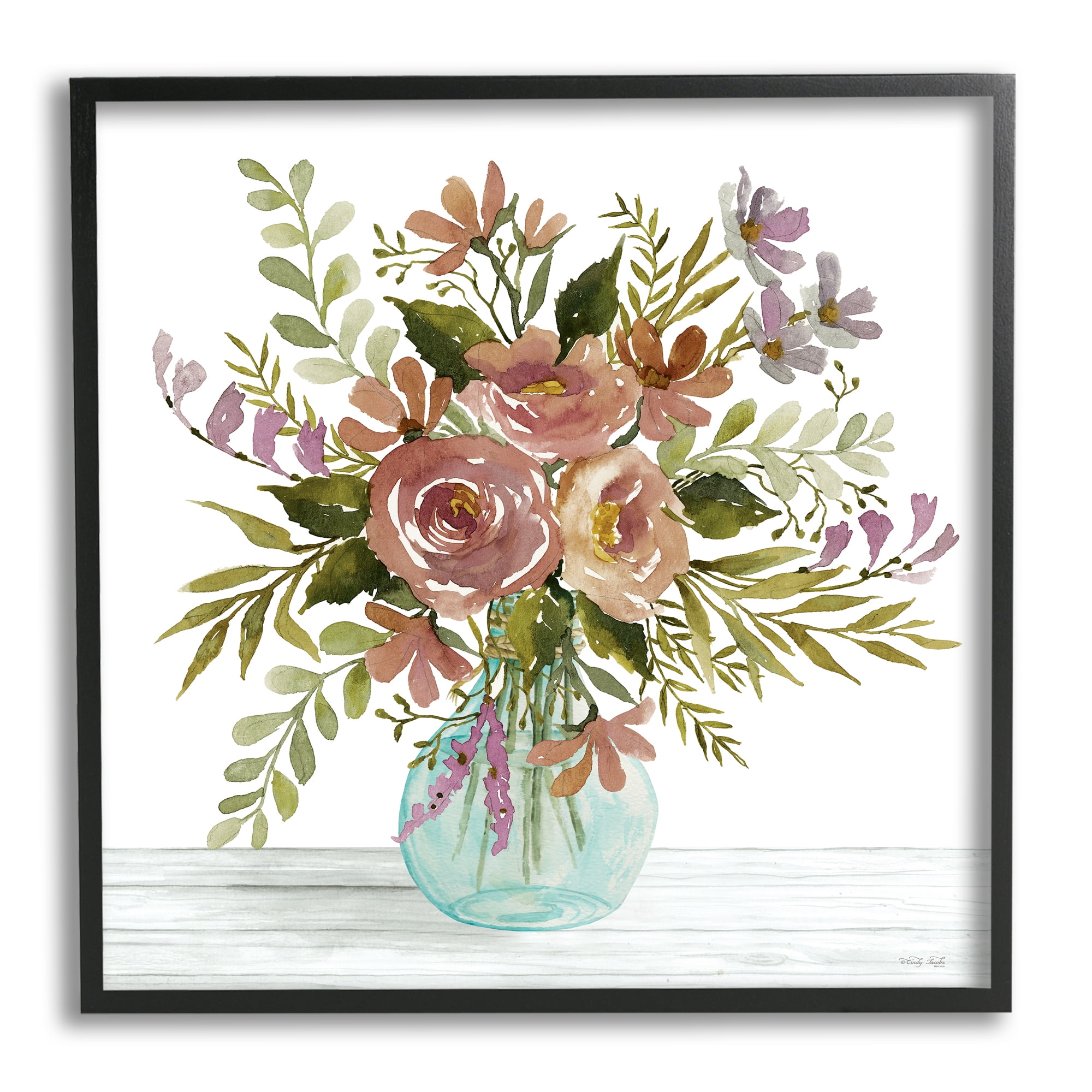 Stupell Industries Abstract Rustic Bouquet Botanical & Floral Painting Black Framed Art Print Wall Art, 17 x 17