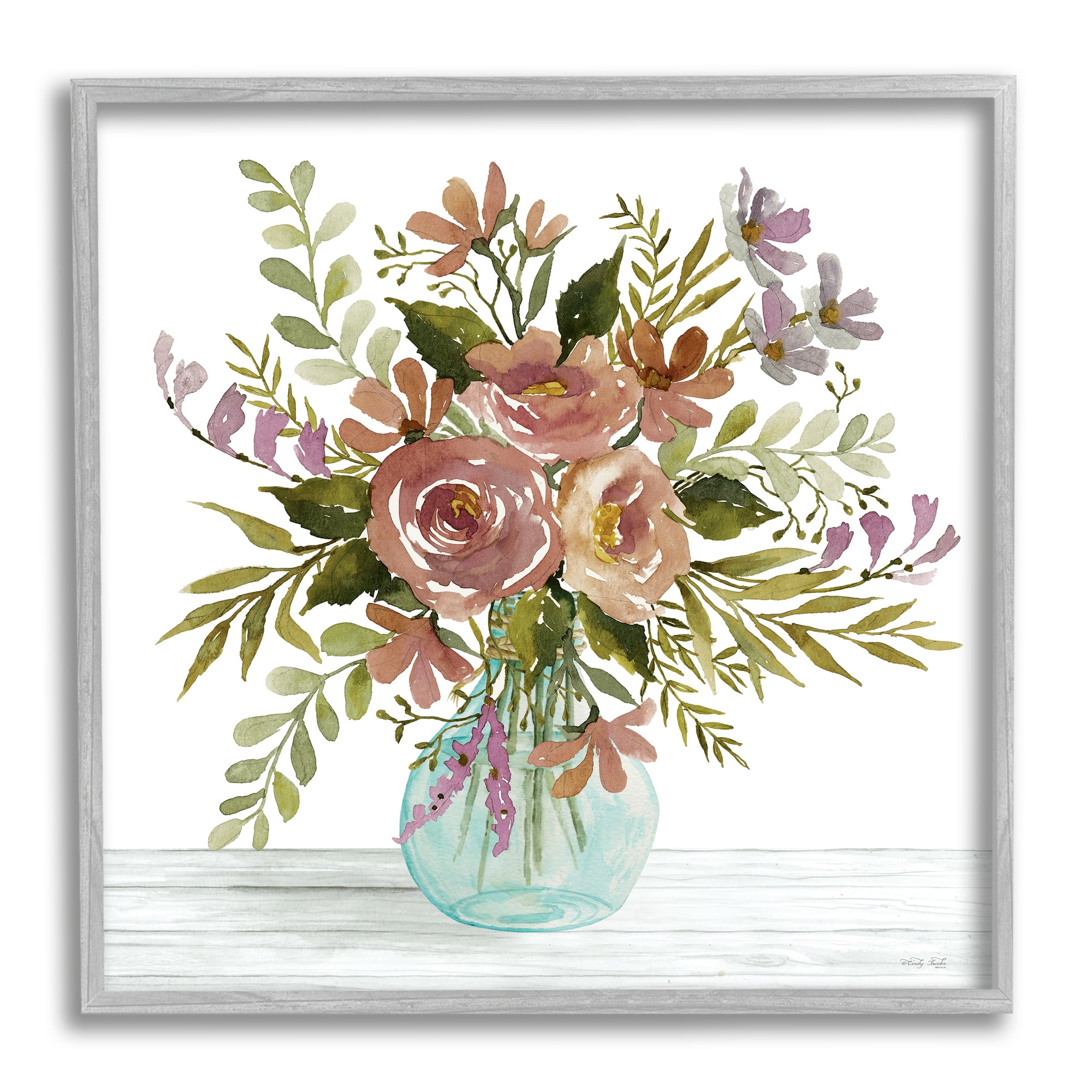 Stupell Industries Abstract Rustic Bouquet Botanical & Floral Painting Gray Framed Art Print Wall Art, 17 x 17