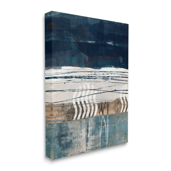 Stupell Industries Abstract Rustic Collage of Blue Shapes and Lines Abstract Painting Gallery Wrapped Canvas Print Wall Art, 24 x 30
