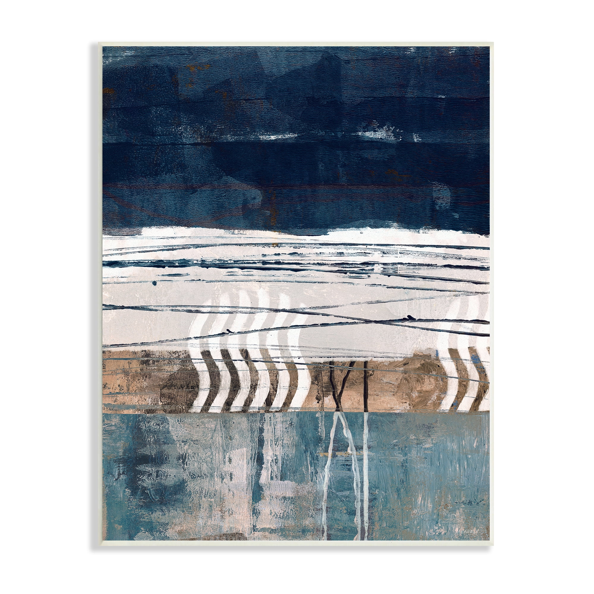 Stupell Industries Abstract Rustic Collage of Blue Shapes and Lines Abstract Painting Unframed Art Print Wall Art, 13 x 19