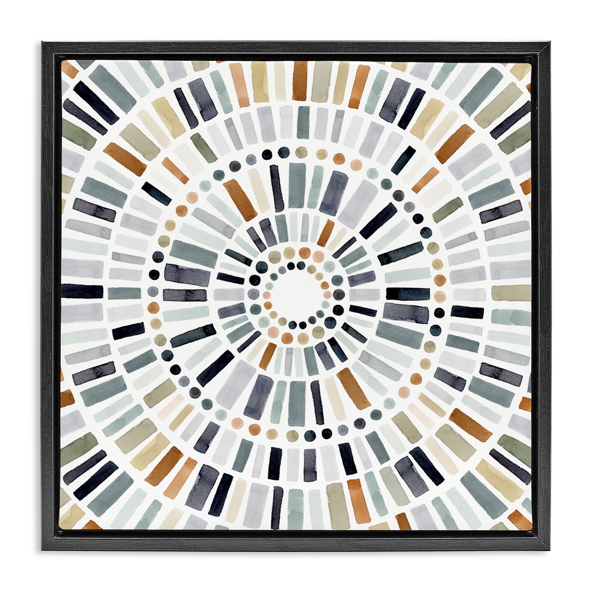 Stupell Industries Abstract Rustic Mosaic Circle Abstract Painting Black Floater Framed Canvas Art Print Wall Art, 18 x 18