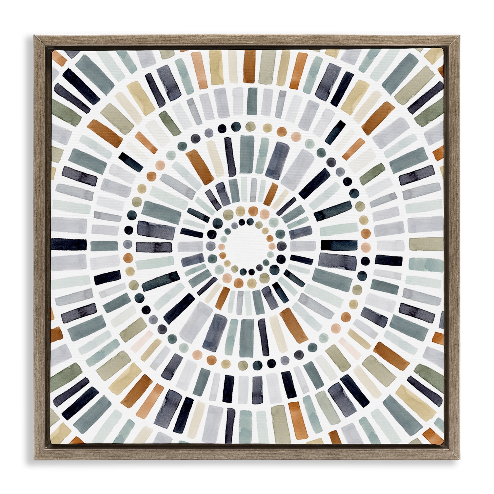 Stupell Industries Abstract Rustic Mosaic Circle Abstract Painting Brown Floater Framed Canvas Art Print Wall Art, 18 x 18