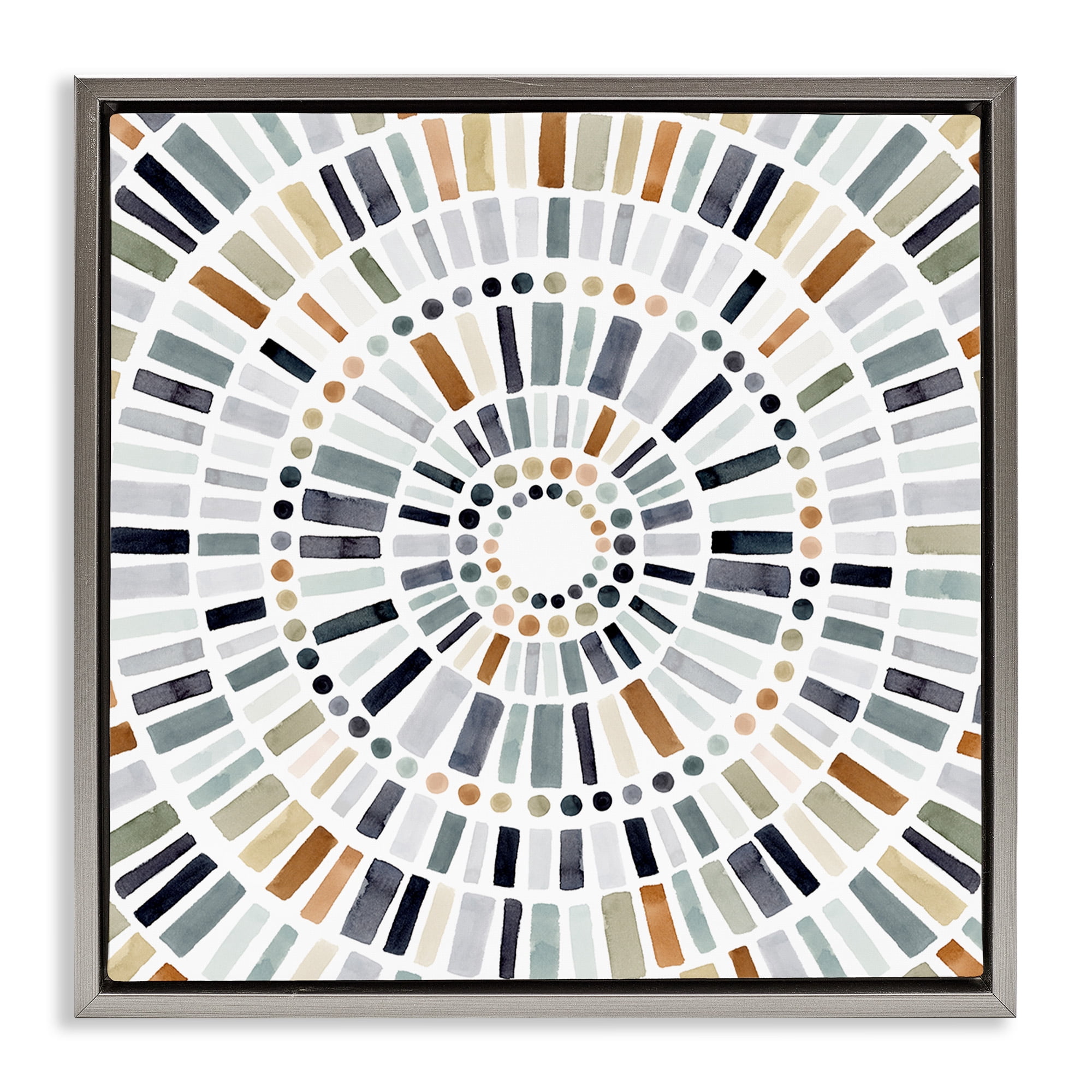 Stupell Industries Abstract Rustic Mosaic Circle Abstract Painting Gray Floater Framed Canvas Art Print Wall Art, 18 x 18