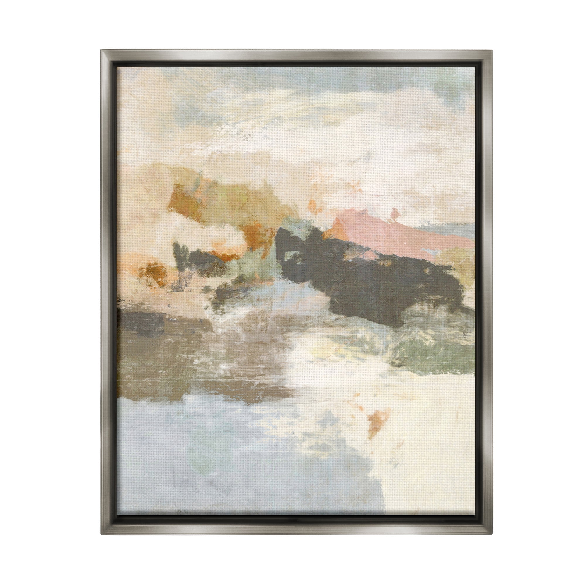 Stupell Industries Abstract Rustic Painting Abstract Painting Gray Floater Framed Canvas Art Print Wall Art, 17 x 21