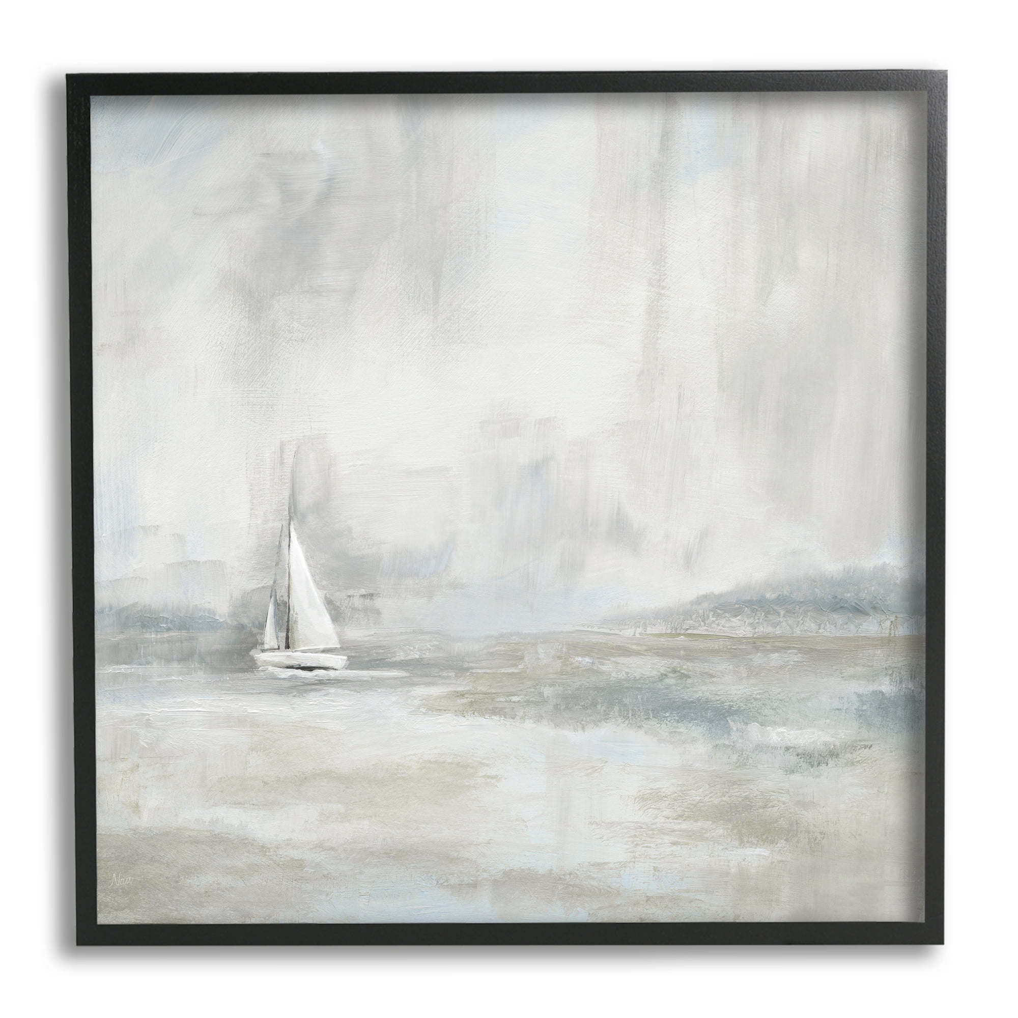 Stupell Industries Abstract Sailboat Drifting Ocean Waves Beige Neutrals Framed Wall Art, 17 x 30, Design by Daniel Sproul