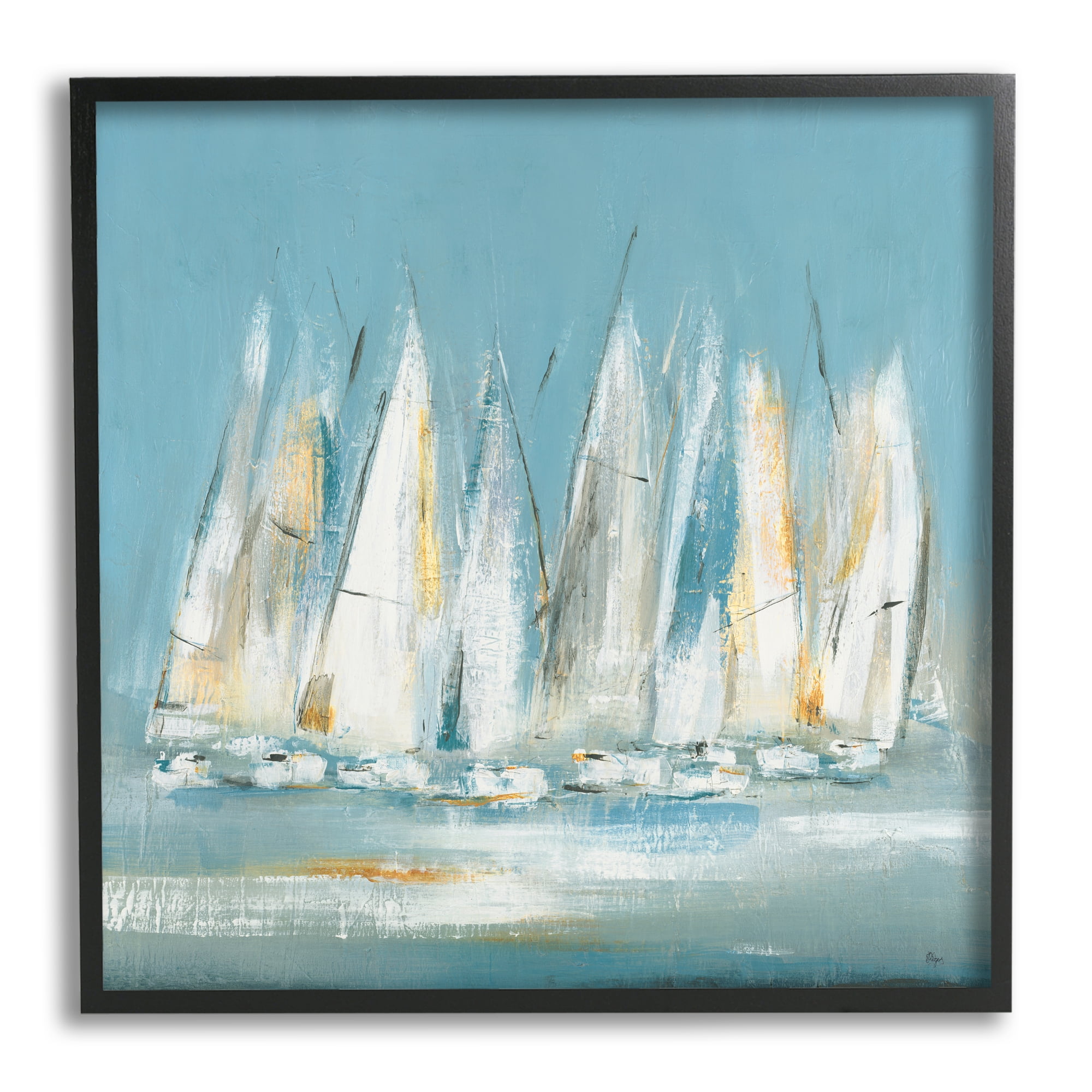 Stupell Industries Abstract Sailboat Fleet Transportation Painting Black Framed Art Print Wall Art, 17 x 17